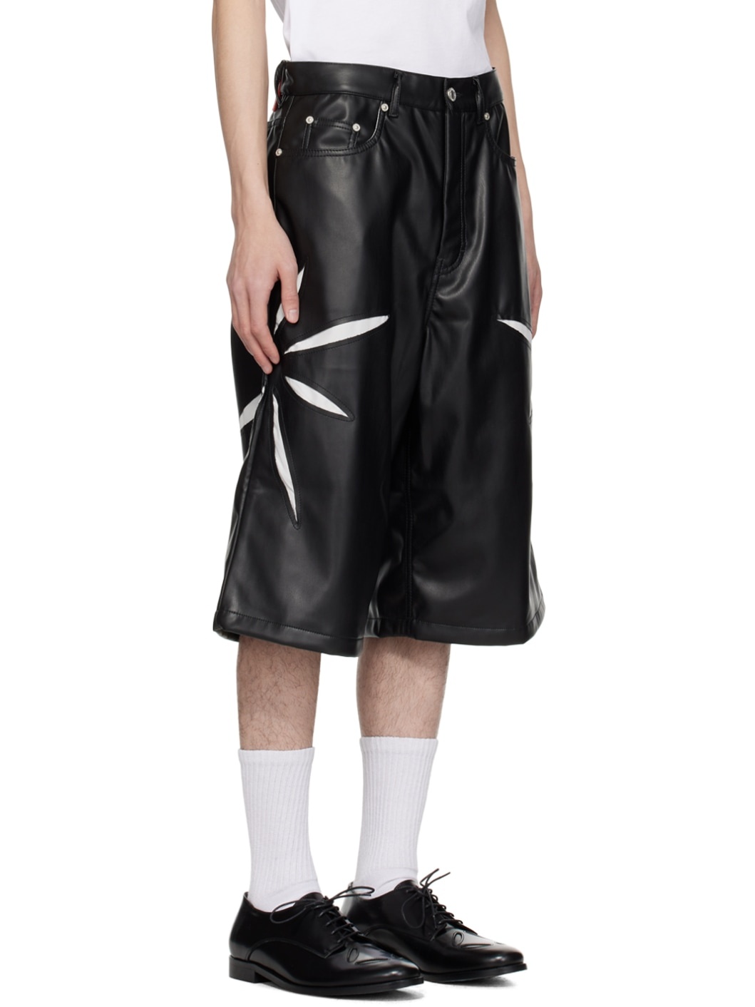 Black Origami Cut-Out Faux-Leather Shorts - 2