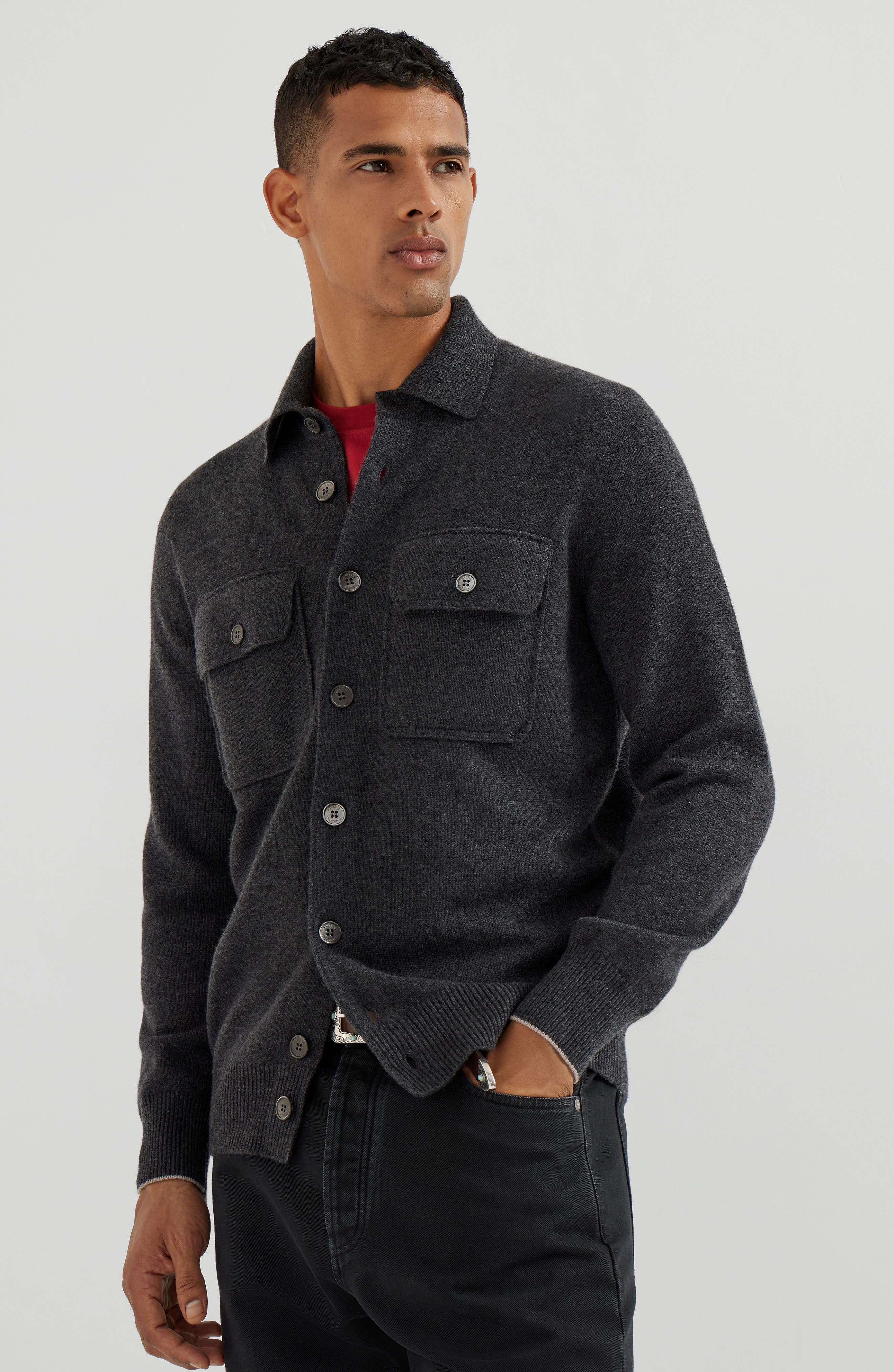 Brunello Cucinelli Shirt-style cardigan in Charcoal at Nordstrom - 2