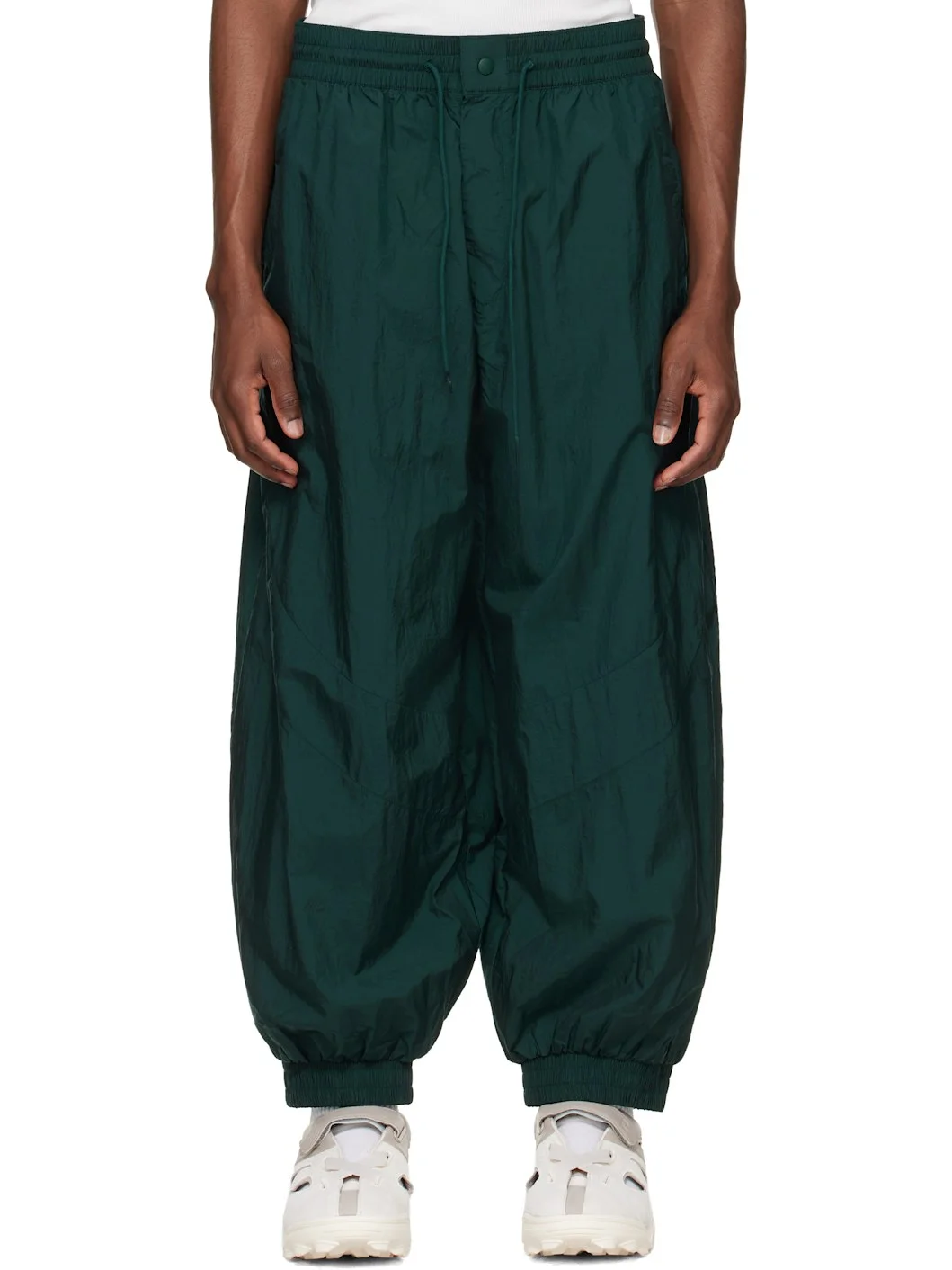 Green Raw Edge 3 Stripes Nylon Shell Track Pants - 1