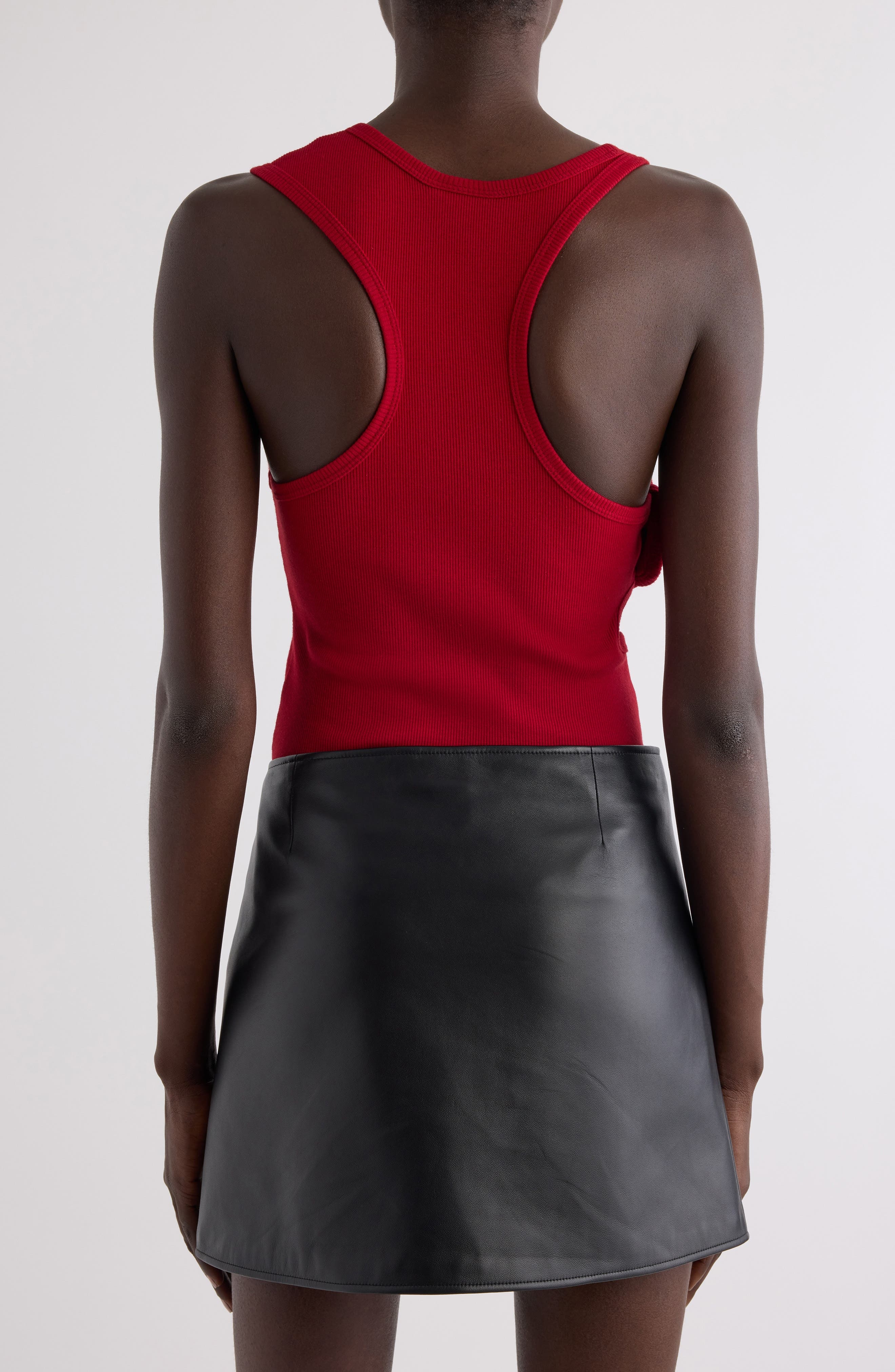 Courrèges Double Buckle Rib Tank in Ruby at Nordstrom - 3