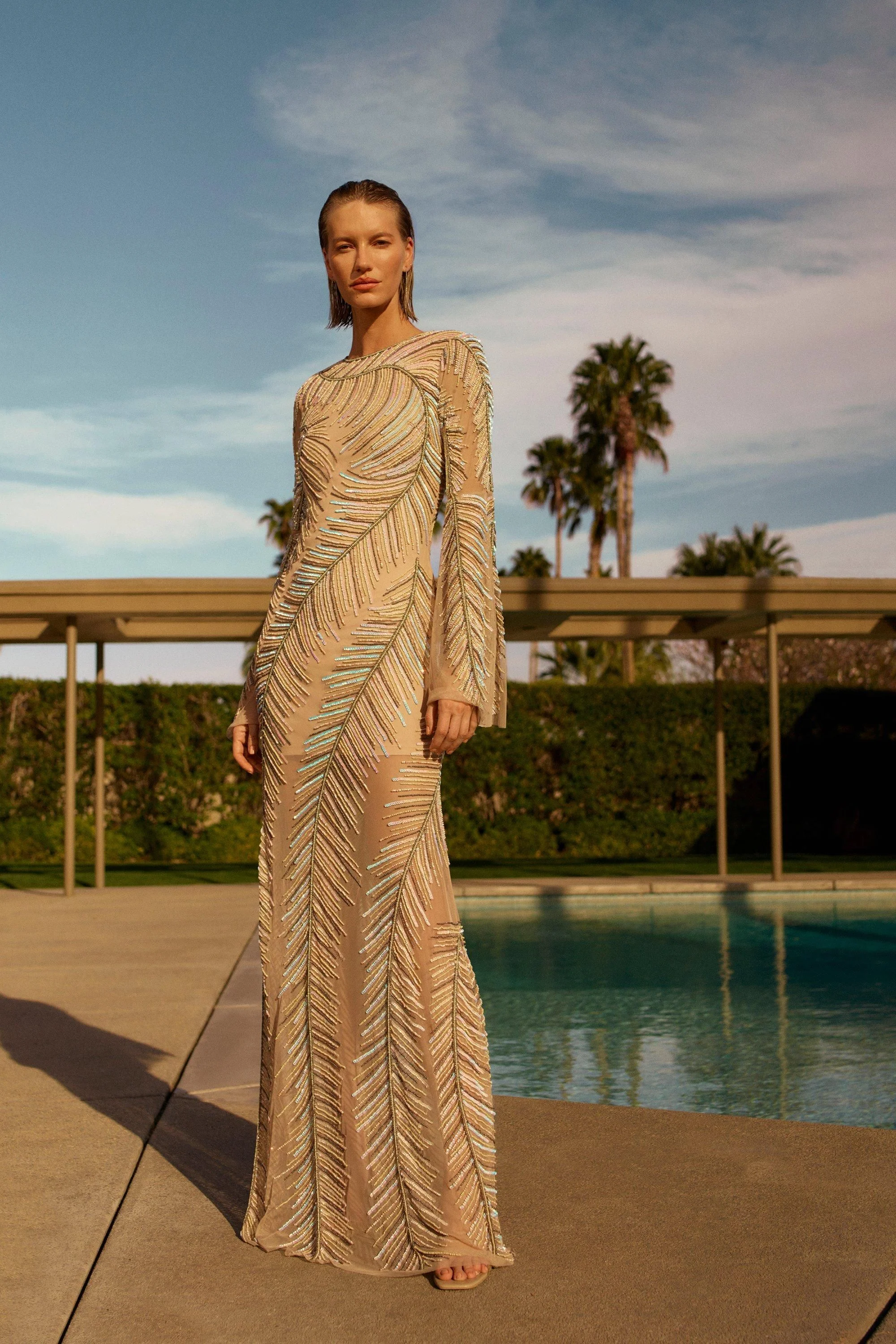 Feather Crystal Embellished Maxi Dress - 1