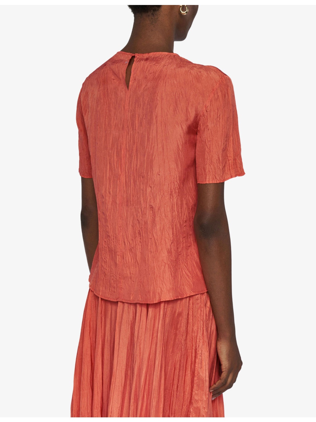 Brunet Round-Neck Crinkled-Texture Habotai-Silk Top - 4