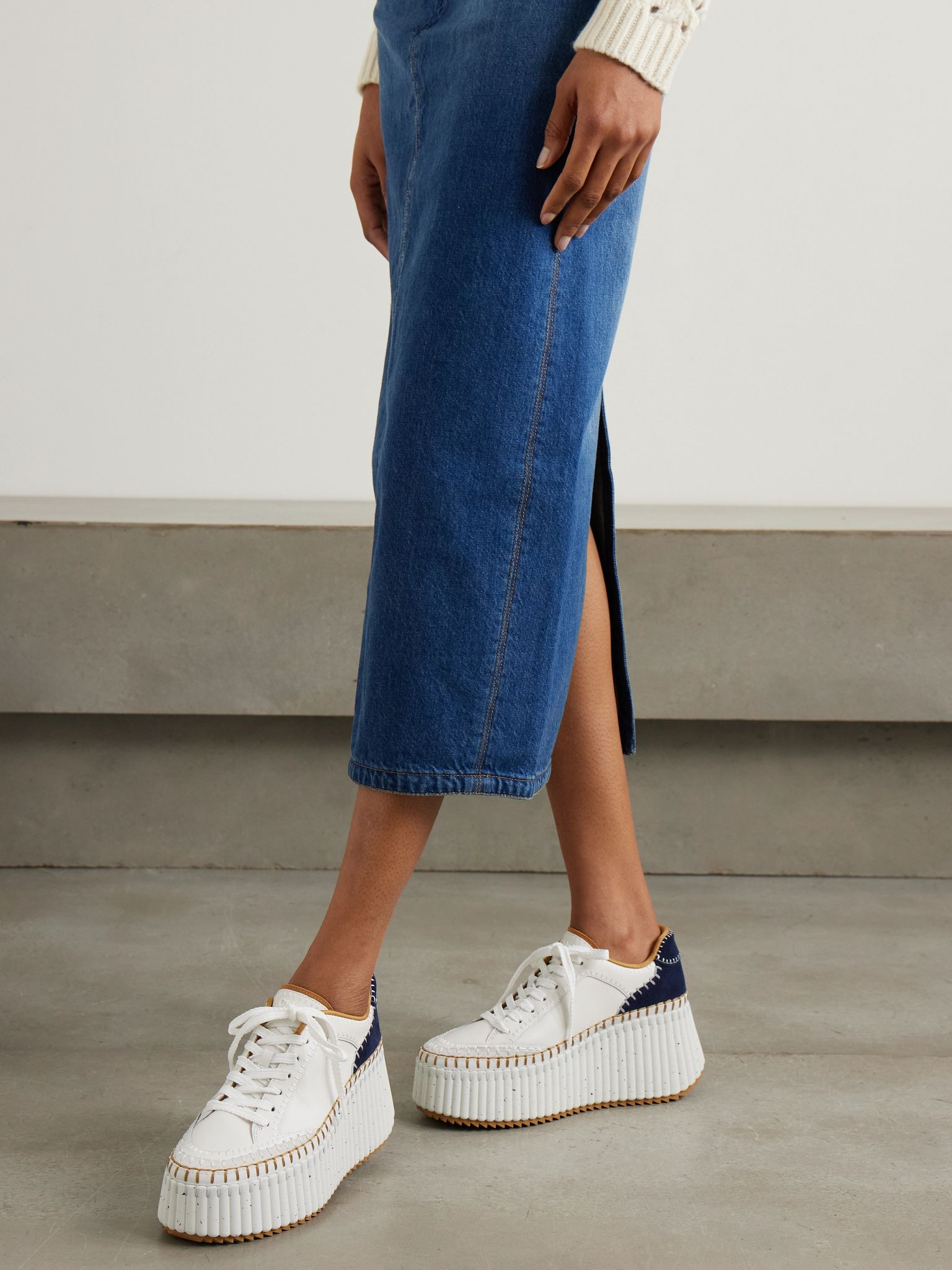 Nama suede-trimmed leather platform sneakers White - 2