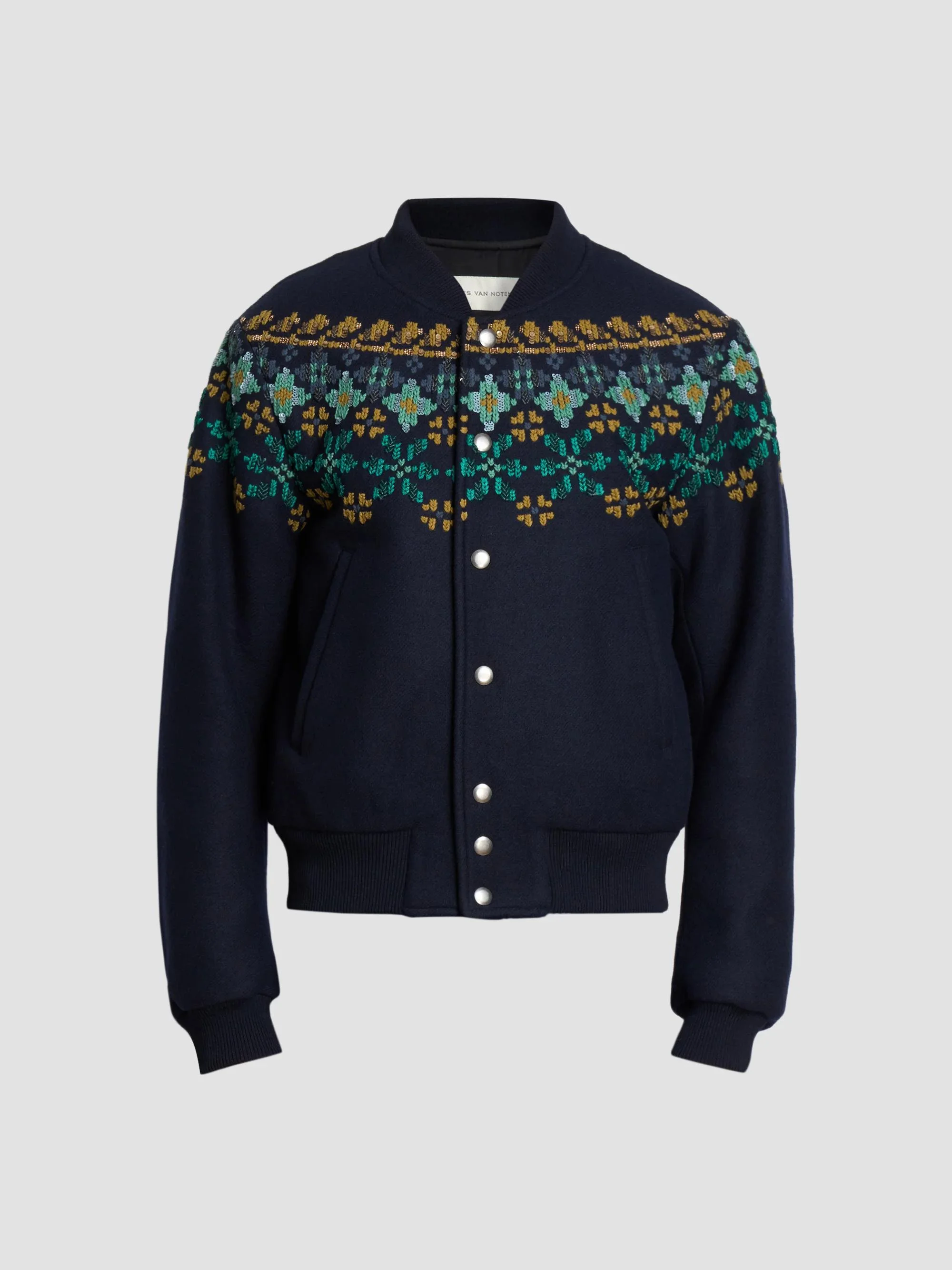 Men's Valtor Wool-Blend Intarsia-Knit Bomber Jacket - Navy - 1