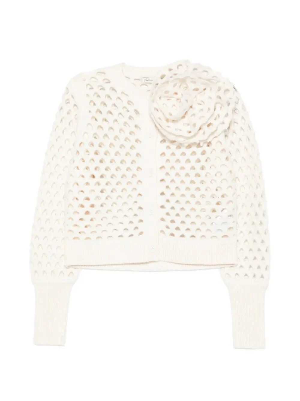 Openwork Wool Cardigan with 3D Rose - 1