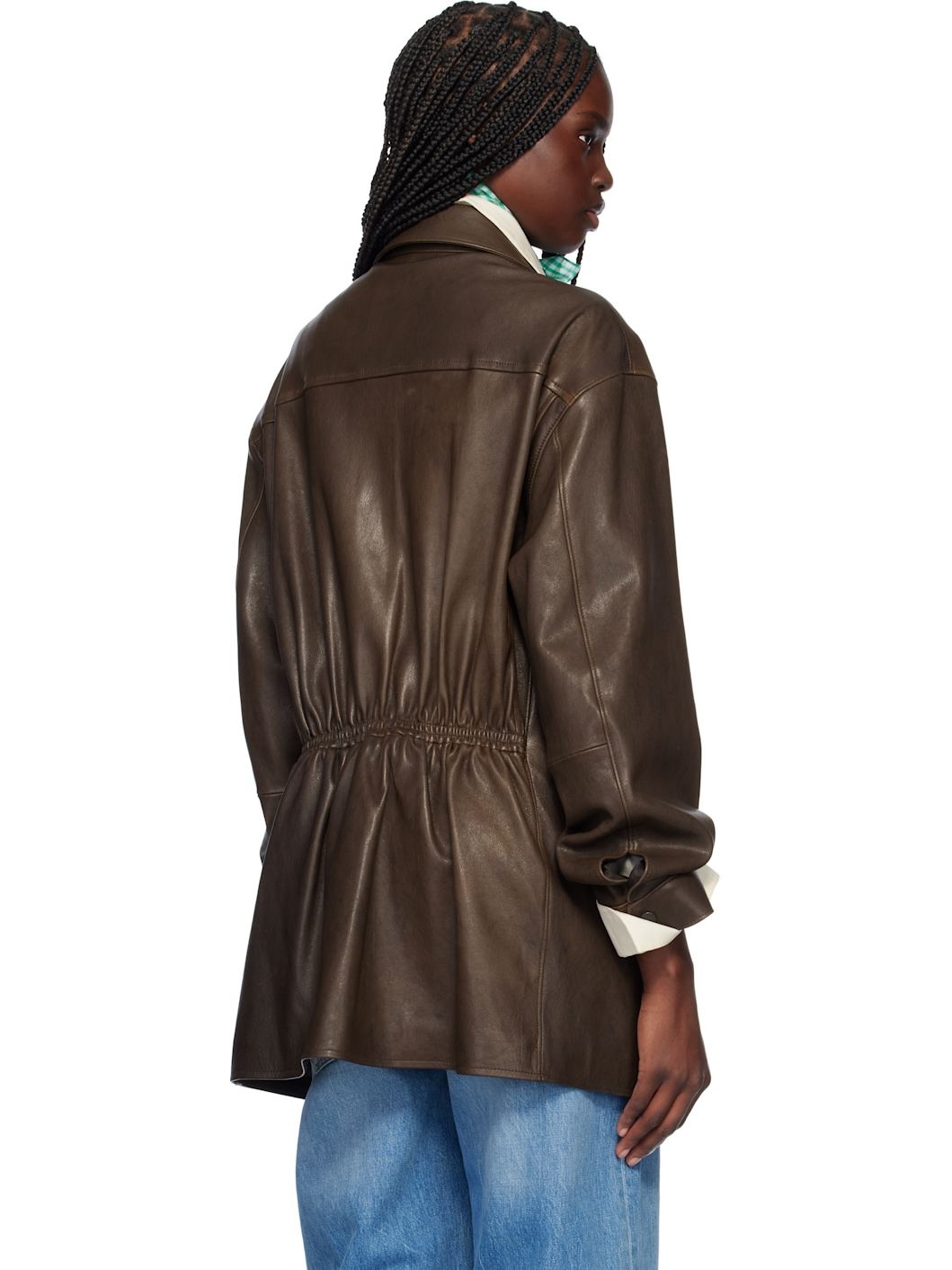 Brown Lamb Leather Long Zip Jacket - 3