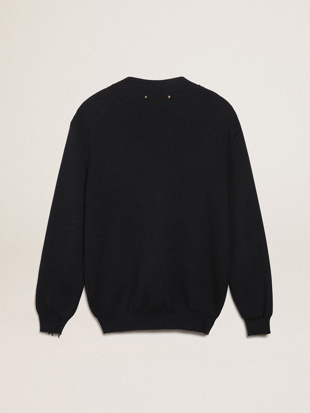 Golden Collection cardigan in dark blue cotton with a distressed finish - 7