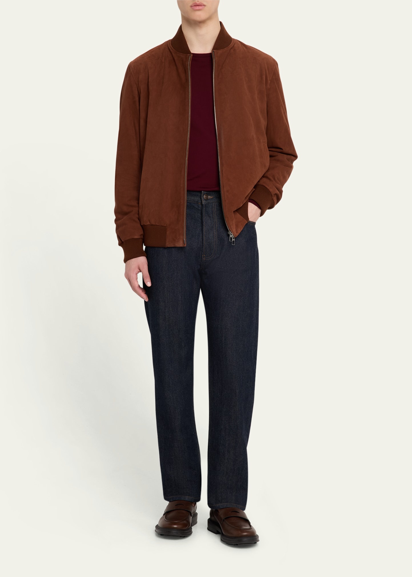 Men's Suede Full-Zip Bomber Jacket - 2
