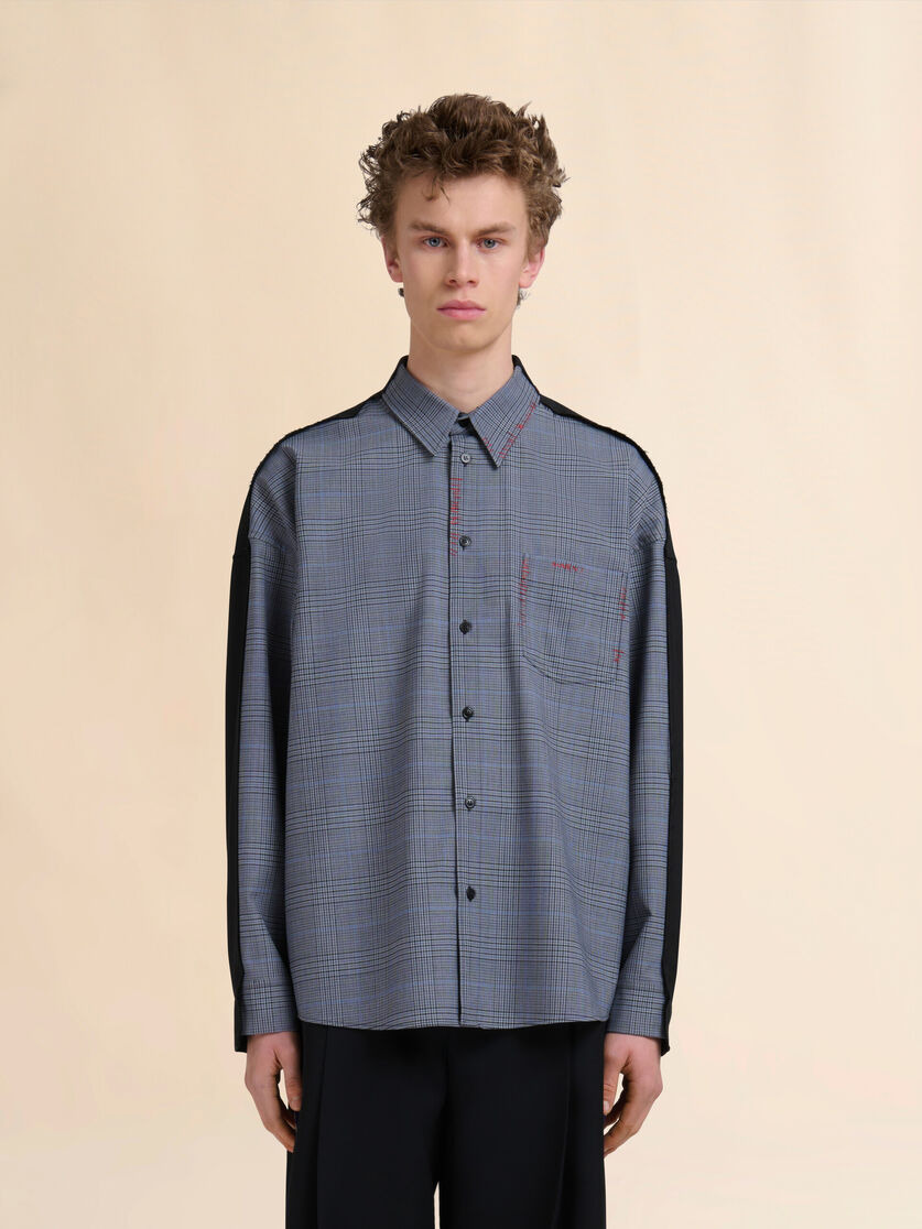 BLUE TROPICAL WOOL SHIRT WITH CONTRAST BACK - 2