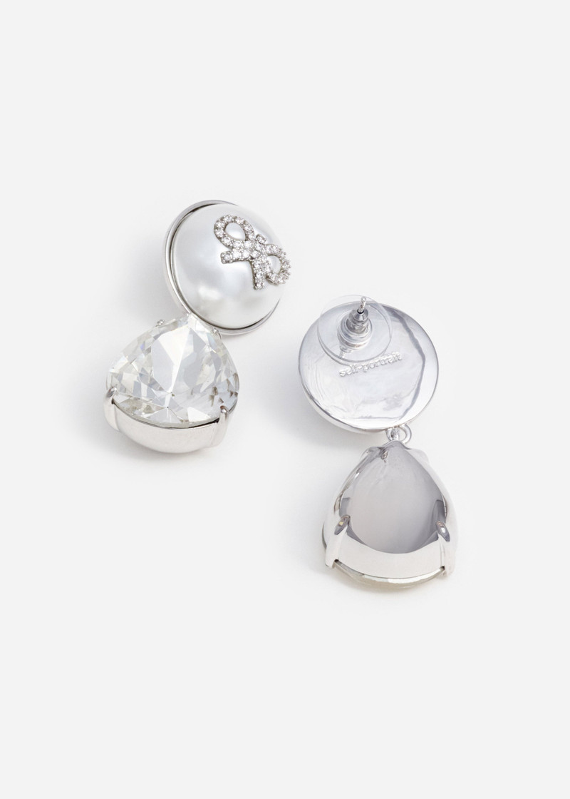 self-portrait Bow Pearl Crystal Droplet Earrings outlook