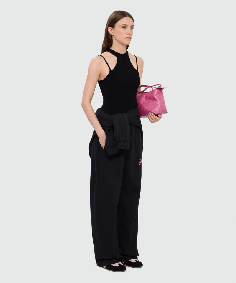 Black techno-viscose halter-neck top with strap detail 4