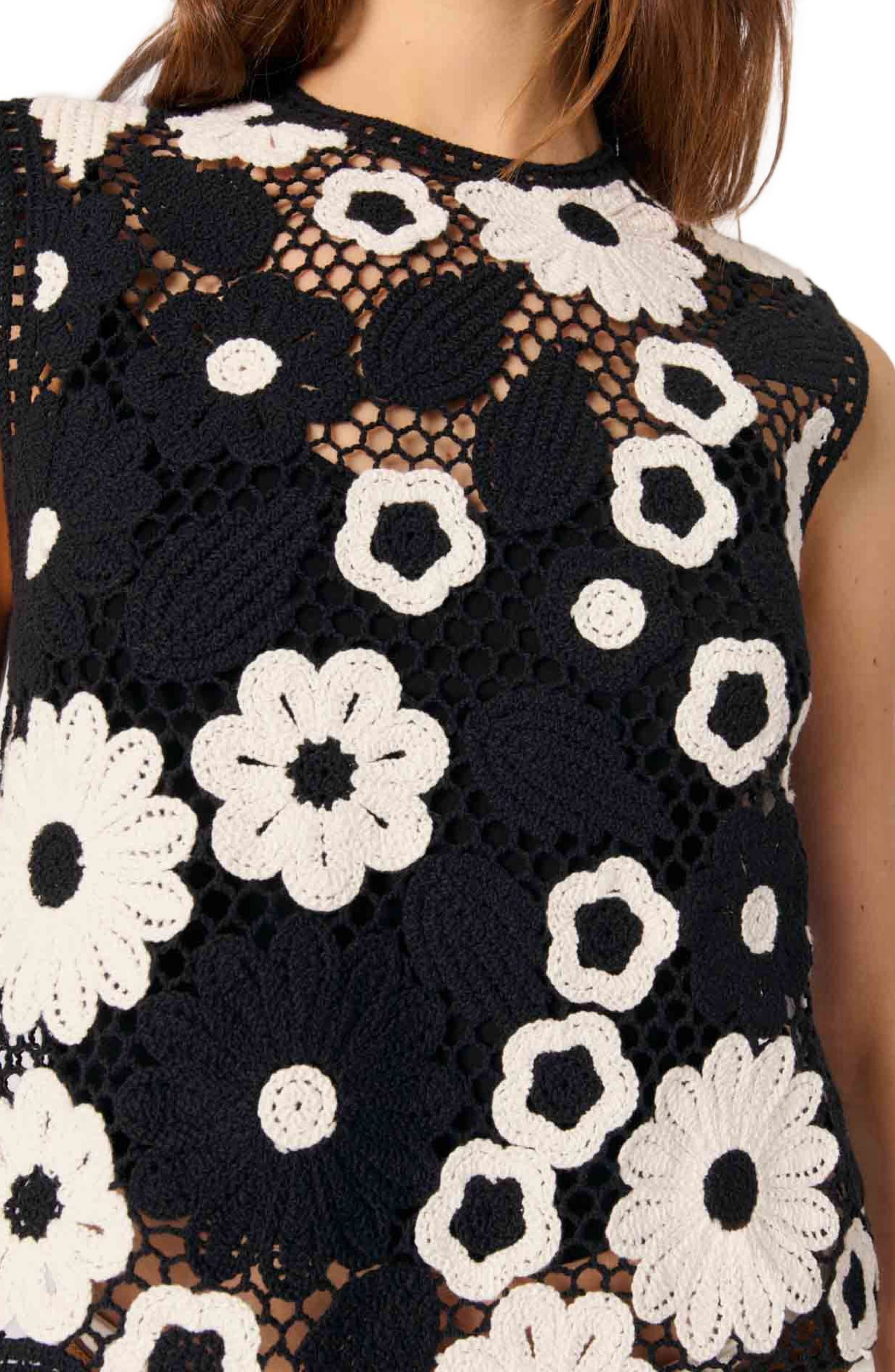 maje Floral crochet top in Black /White at Nordstrom - 6