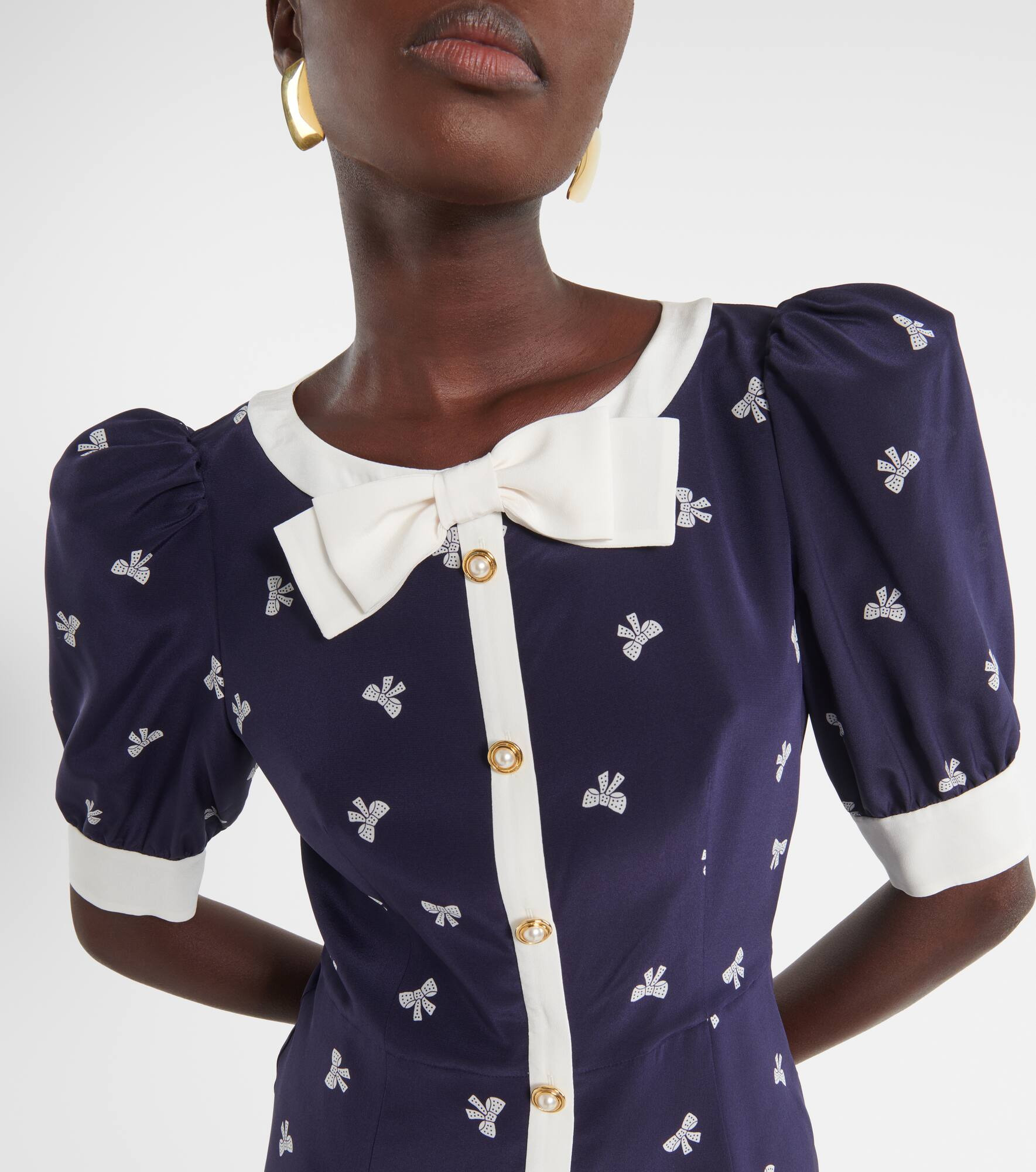Bow-detail polka-dot silk minidress - 4