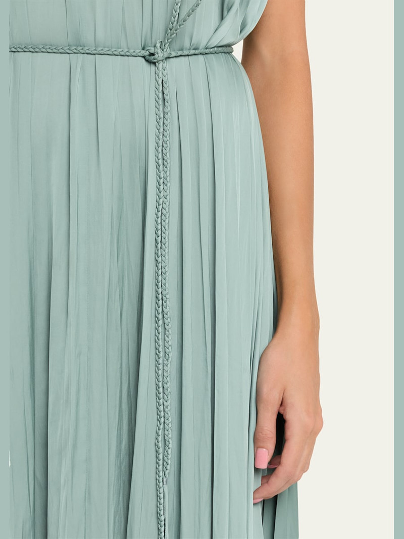 ULLA JOHNSON Fianna Belted Pleated Satin Midi Dress outlook