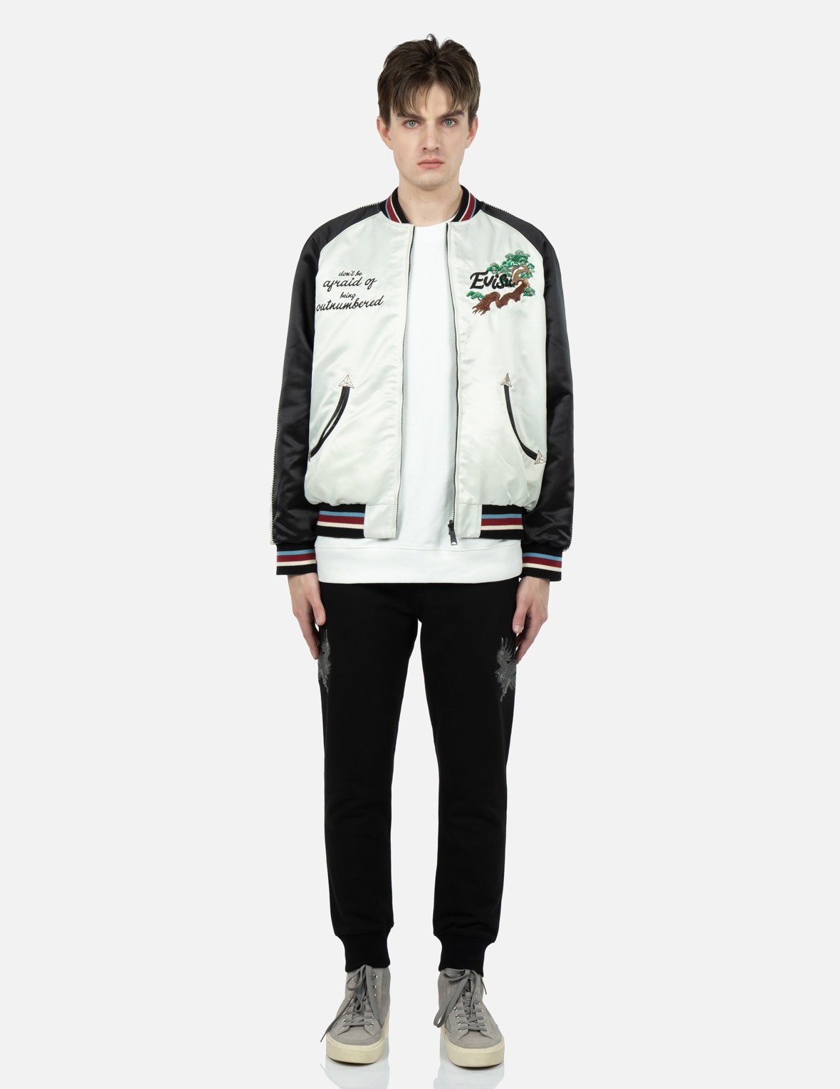 EVISU EAGLE AND LOGO EMBROIDERY REVERSIBLE SOUVENIR JACKET 