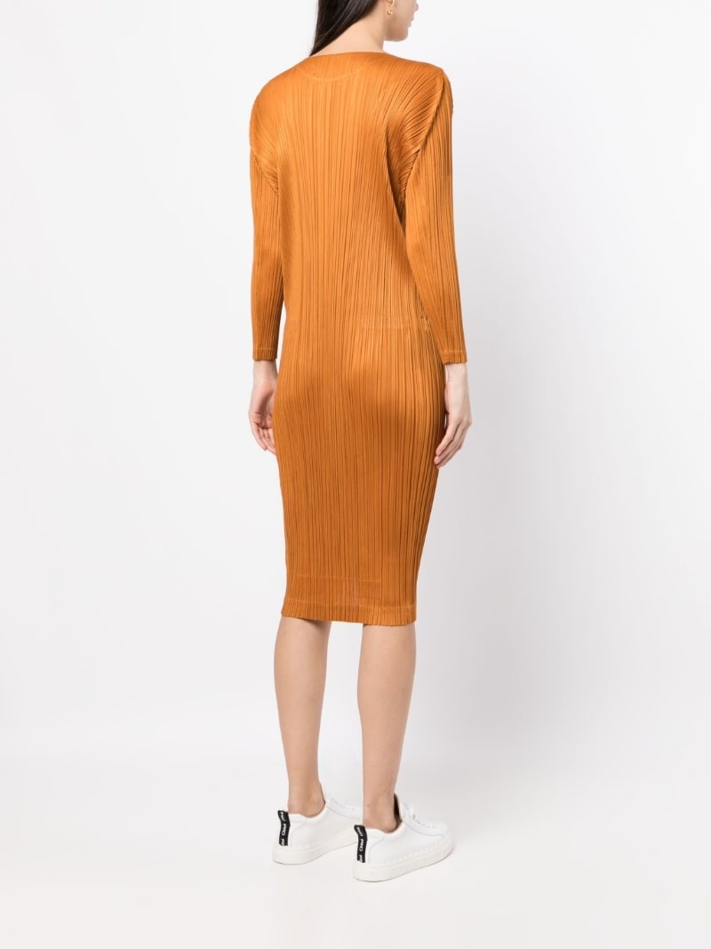 pleated long-sleeve midi dress - 4