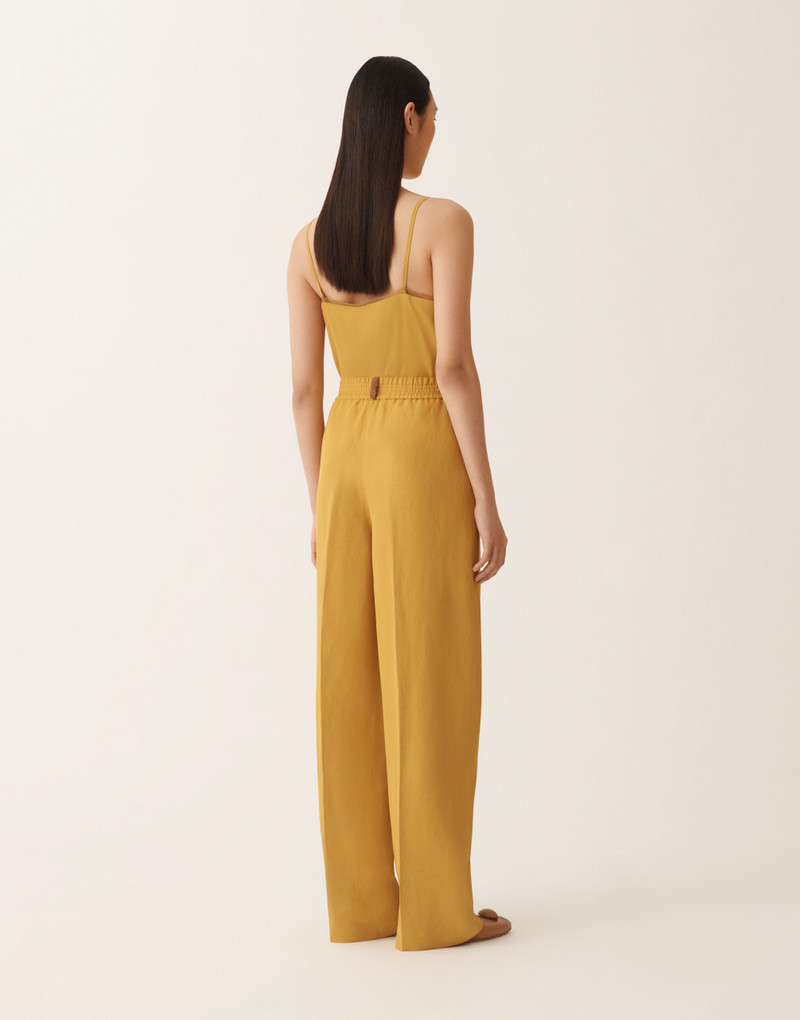 Fluid linen and viscose trousers in mustard 4