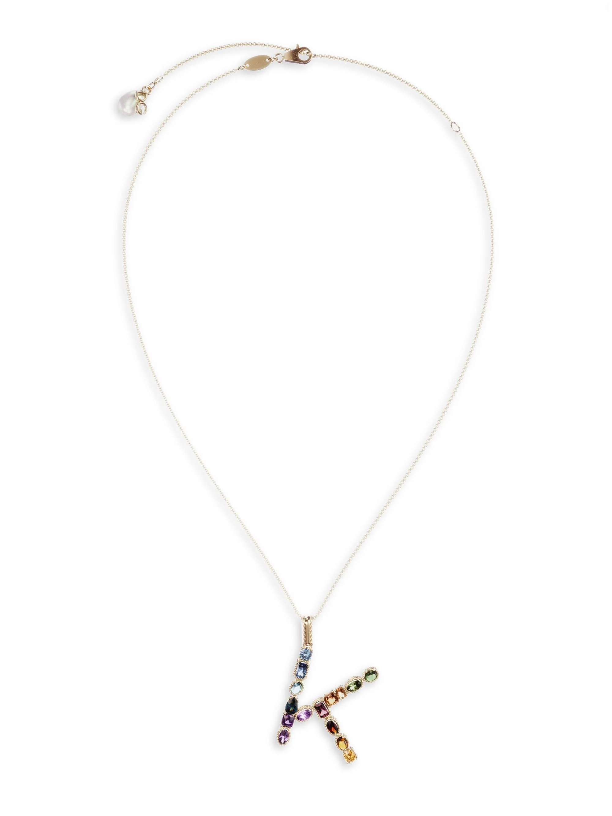 Women's Rainbow Alphabet 18K Gold & Gemstone Initial Pendant Necklace - K - 1