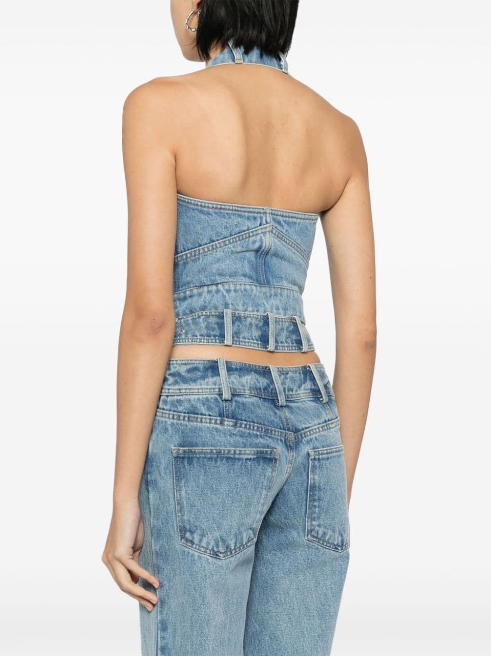 halterneck washed denim corset top - 4