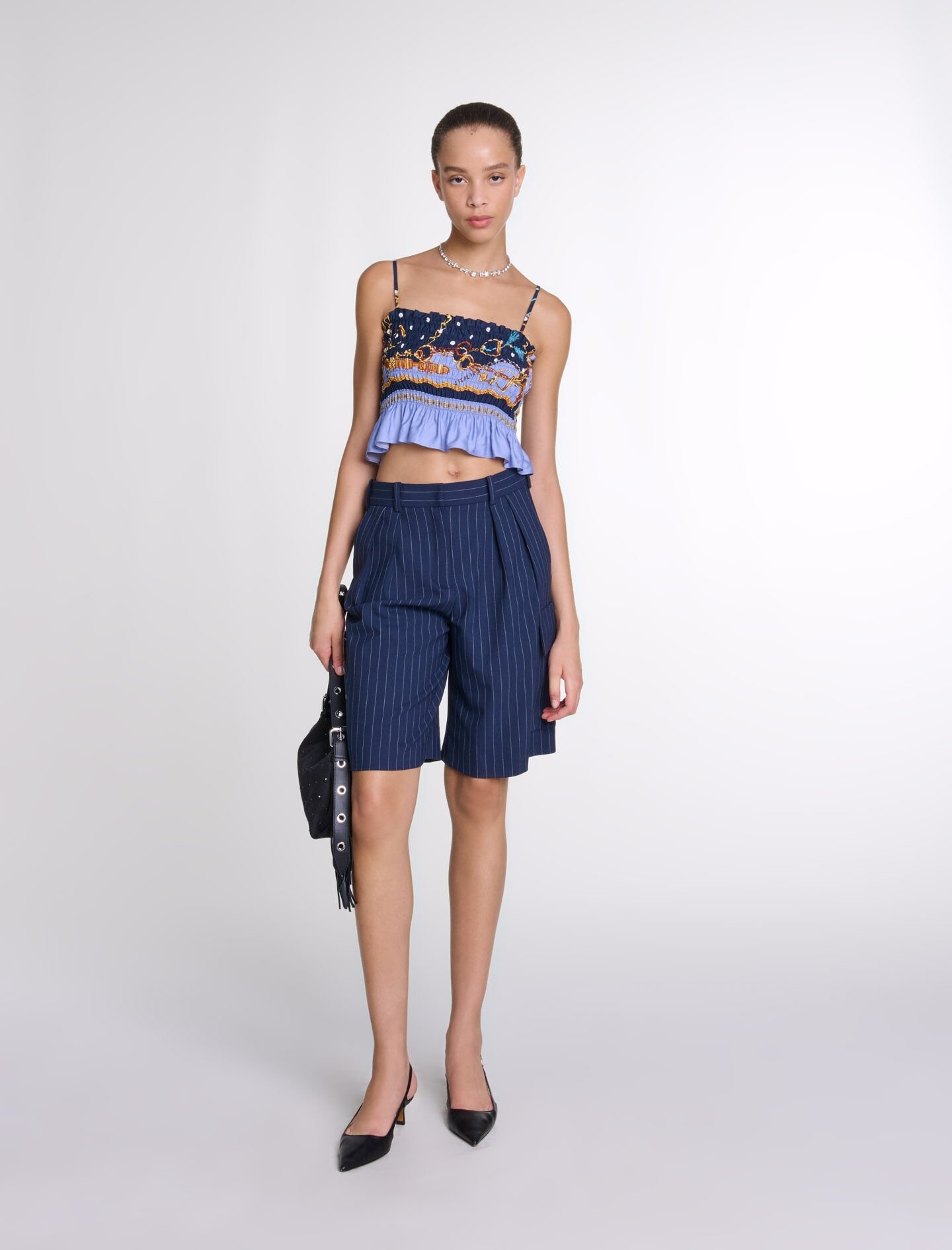 Printed smocked crop top - 2