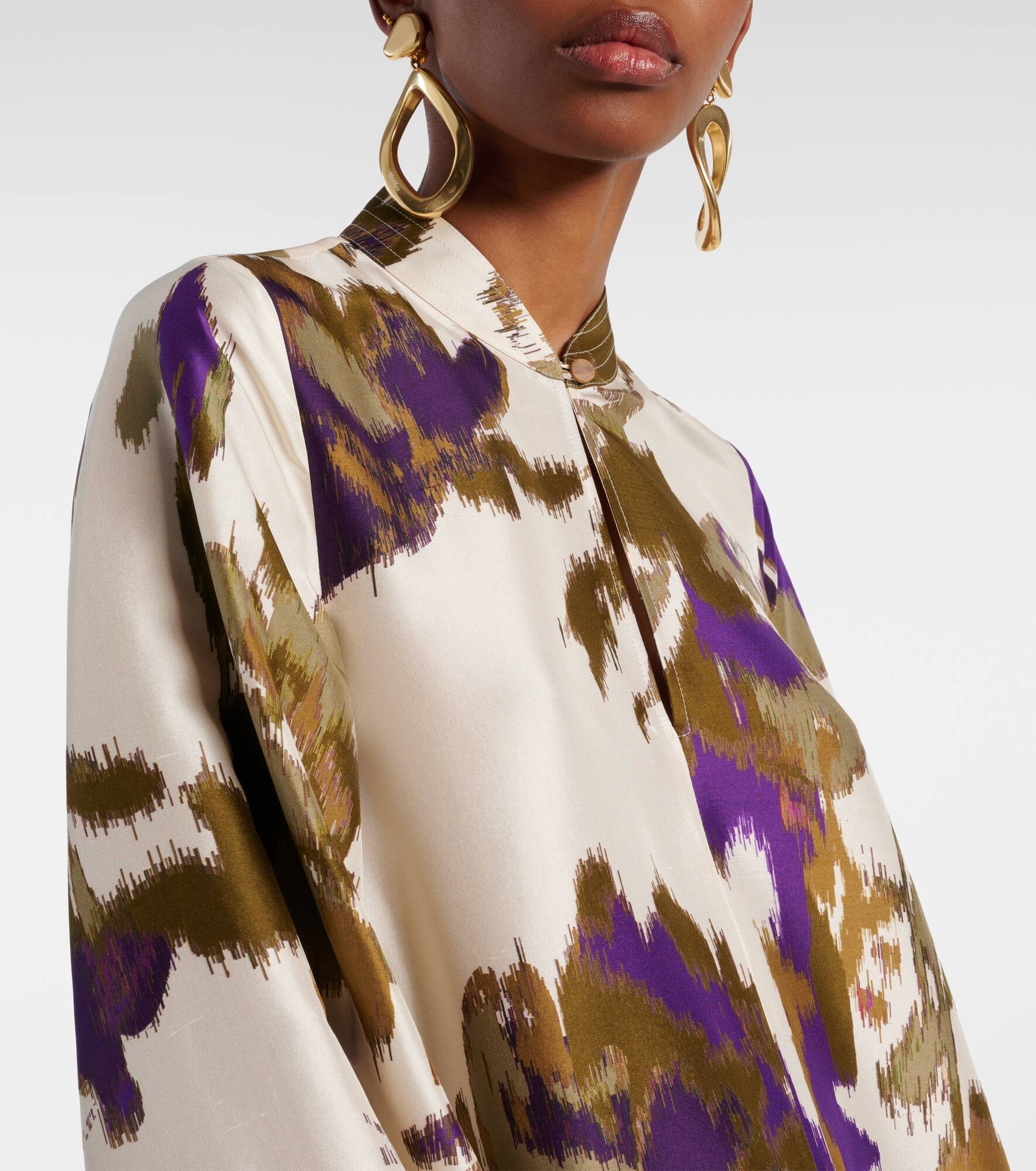 Maesa balloon-sleeve printed silk maxi dress - 4