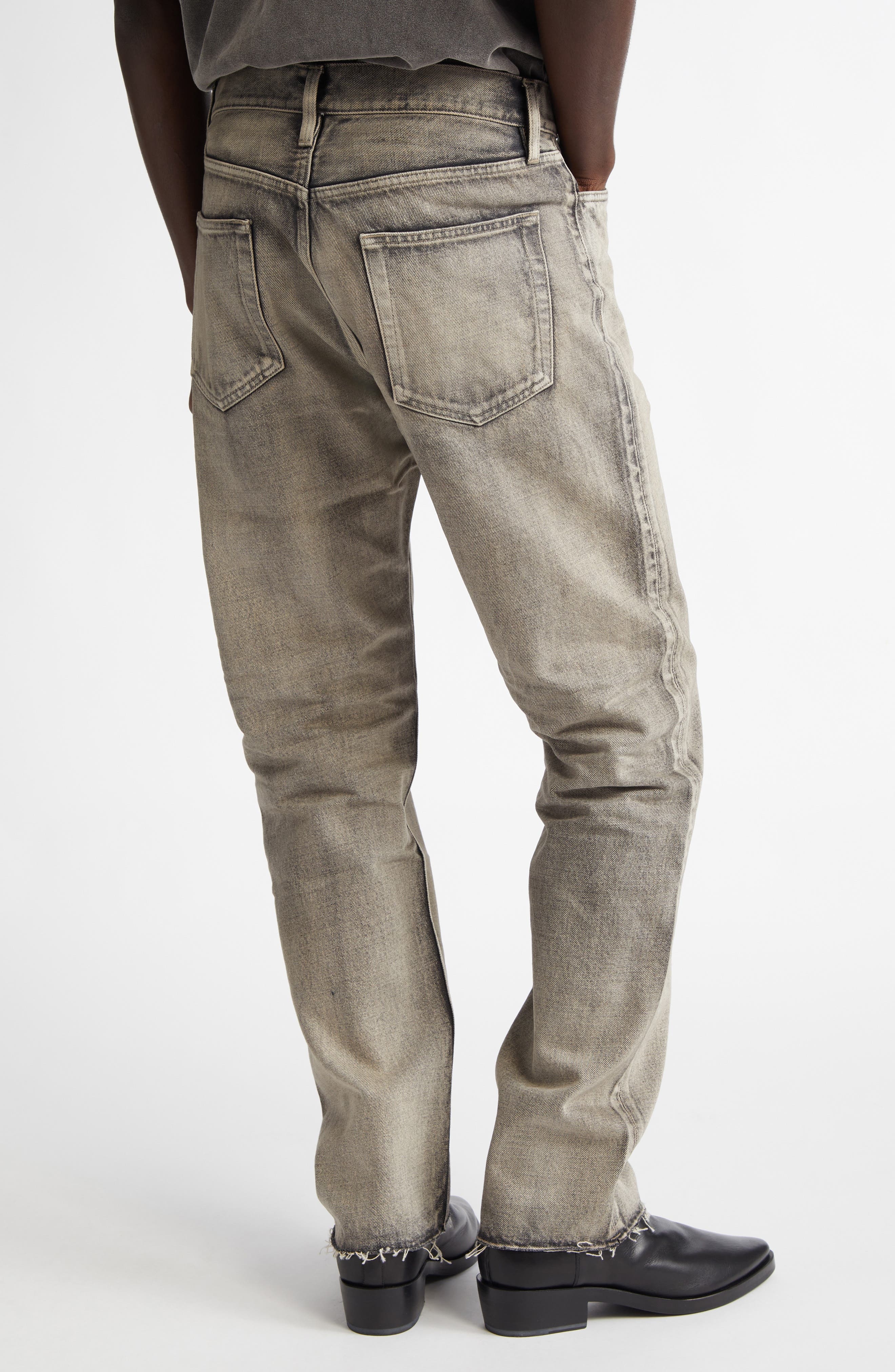 Fear of God Five-Pocket Raw Hem Straight Leg Jeans in Washed Grey at Nordstrom - 3