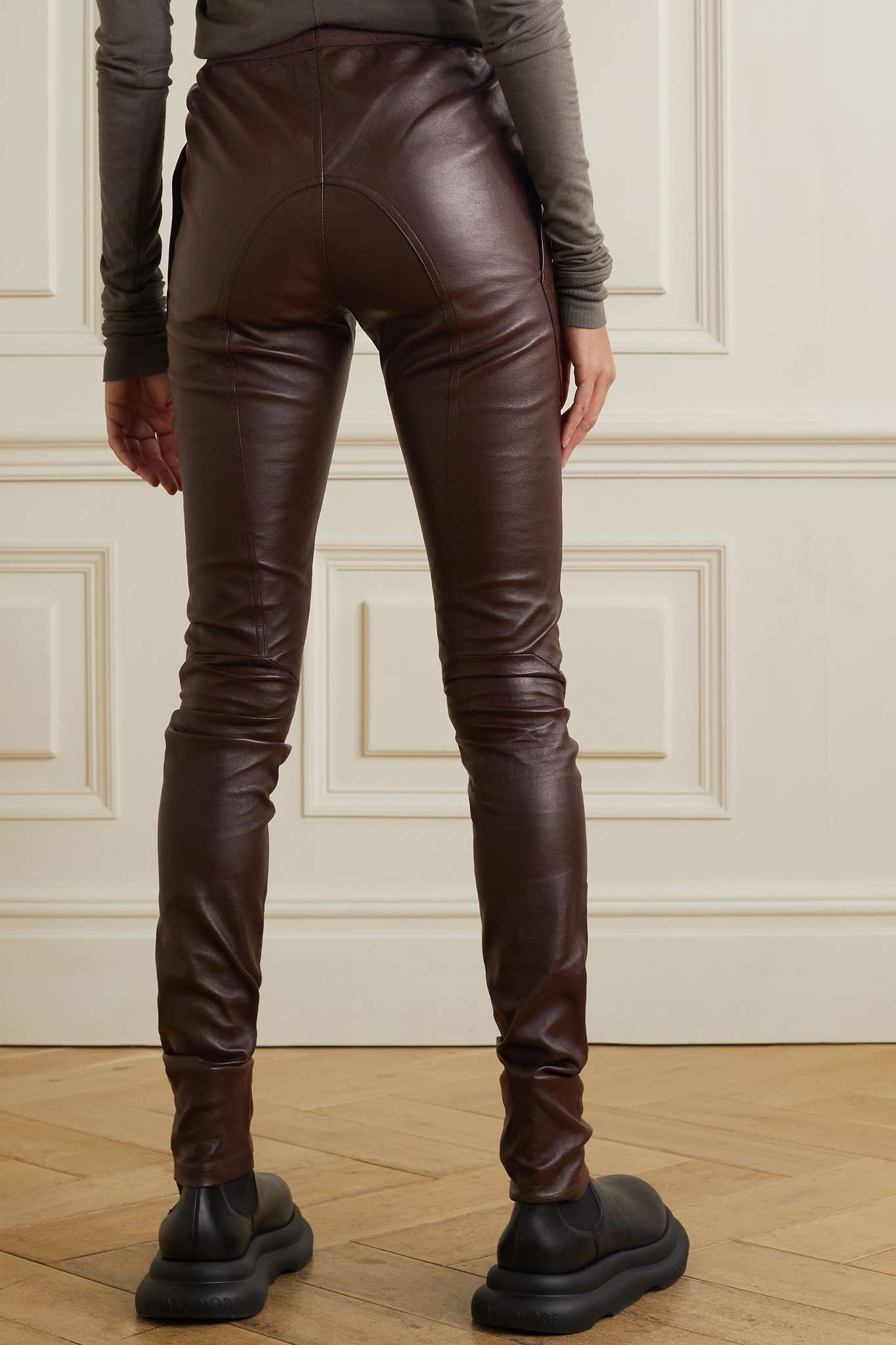 Stretch leather and cotton-blend leggings - 4