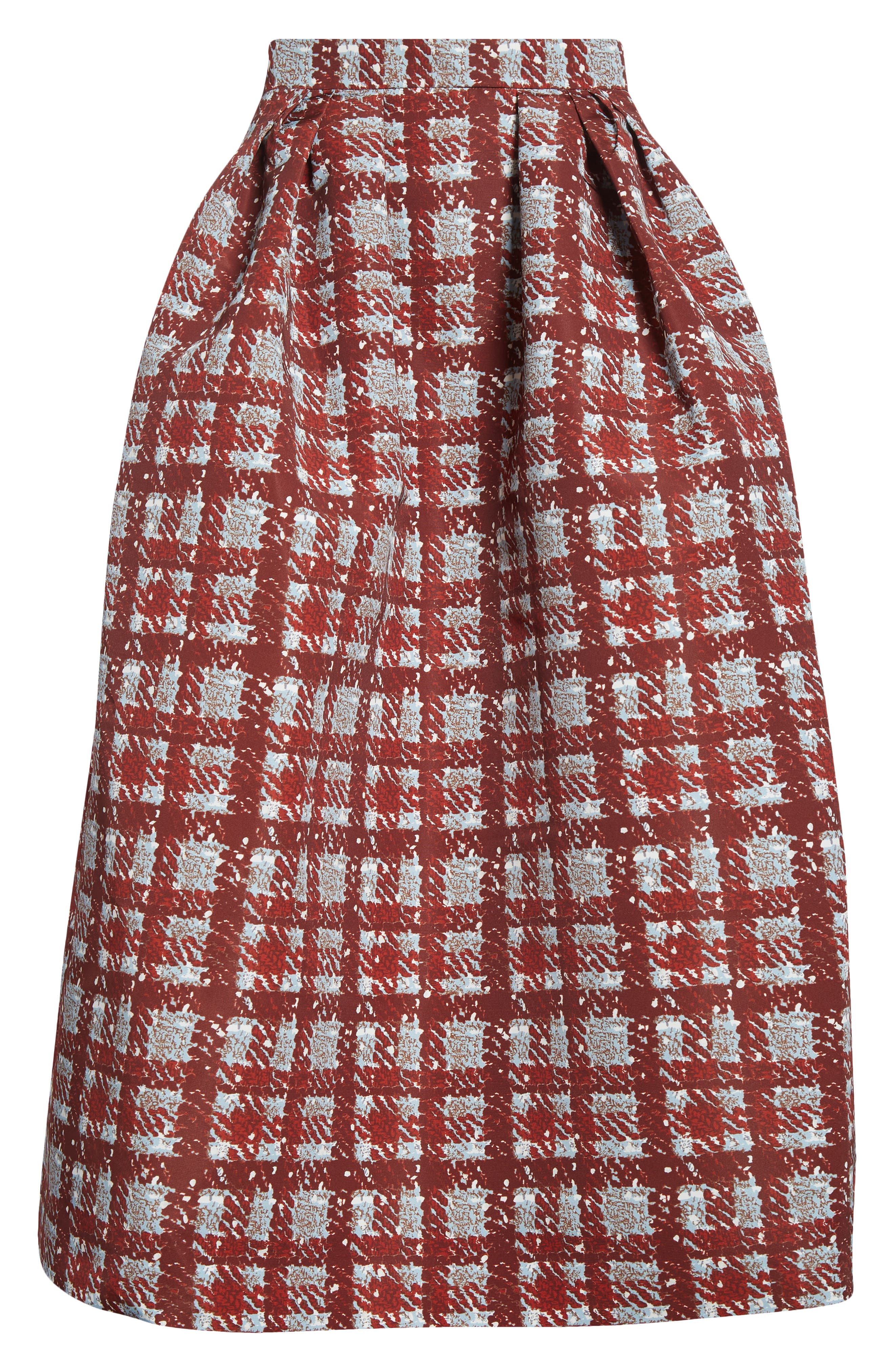 Oscar de la Renta Plaid Textured Faille A-Line Skirt in Burgundy/Blue at Nordstrom - 6