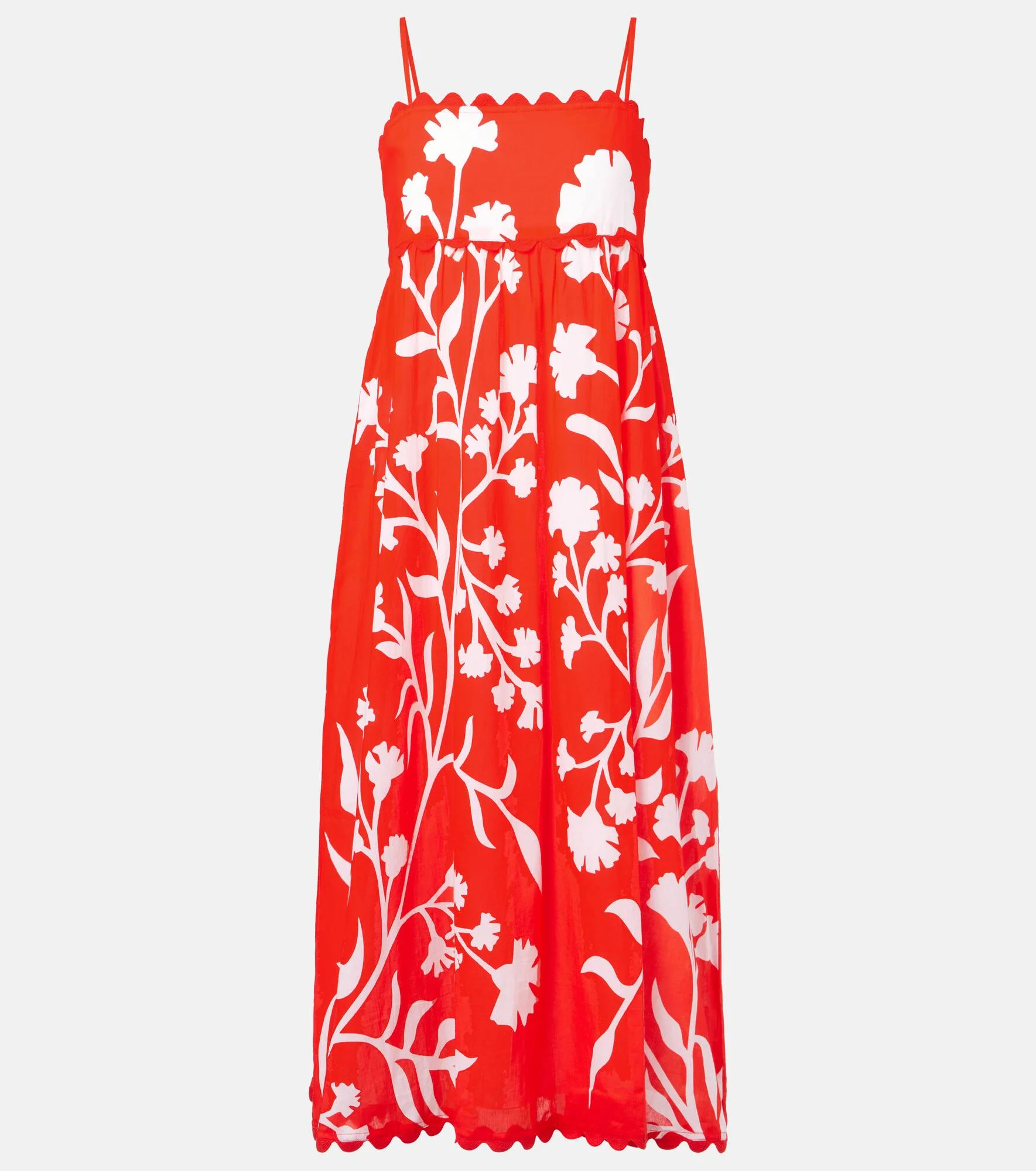 Printed scalloped cotton midi dress - 1