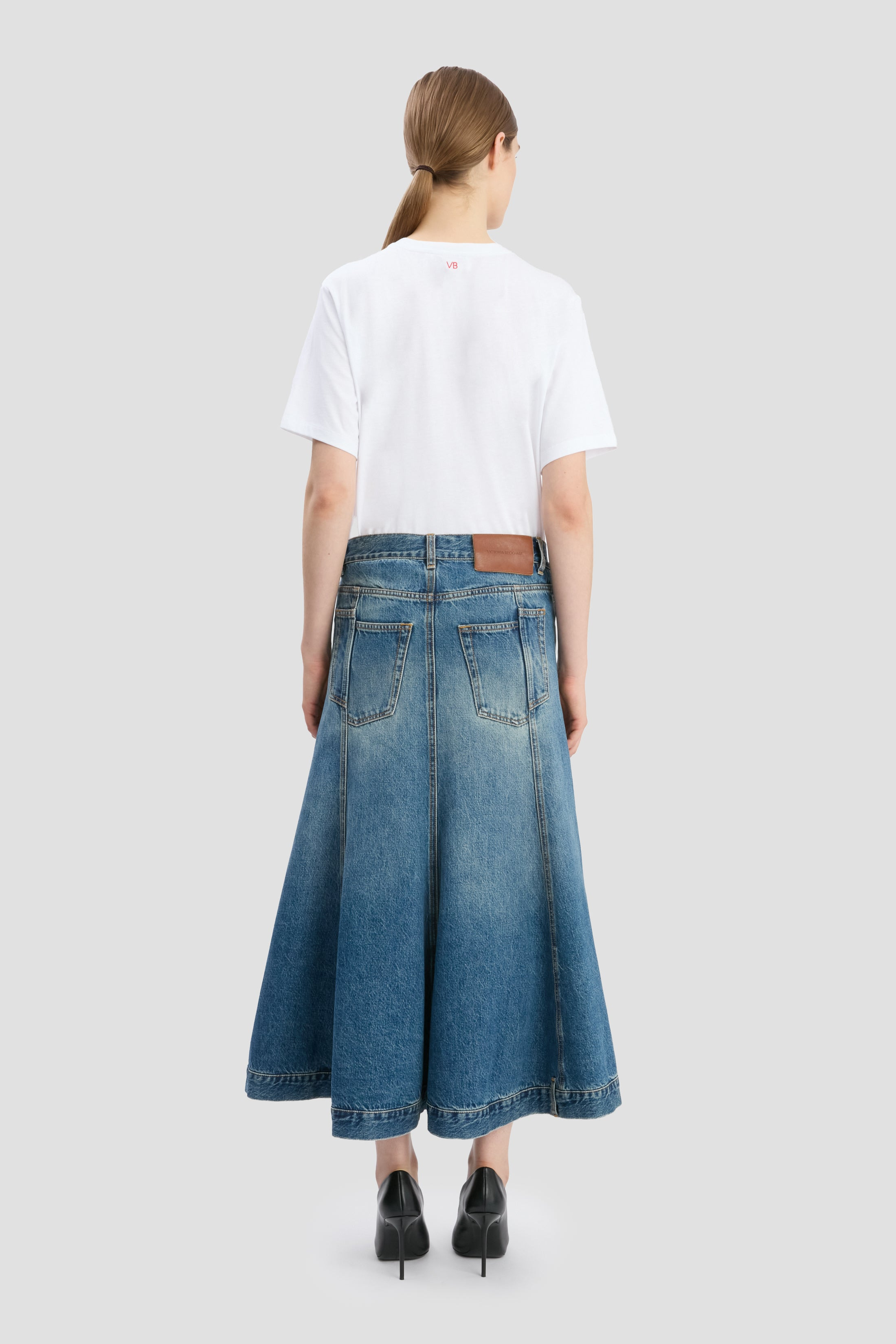 Panelled Kick Detail Skirt In Classic Blue Wash - 5