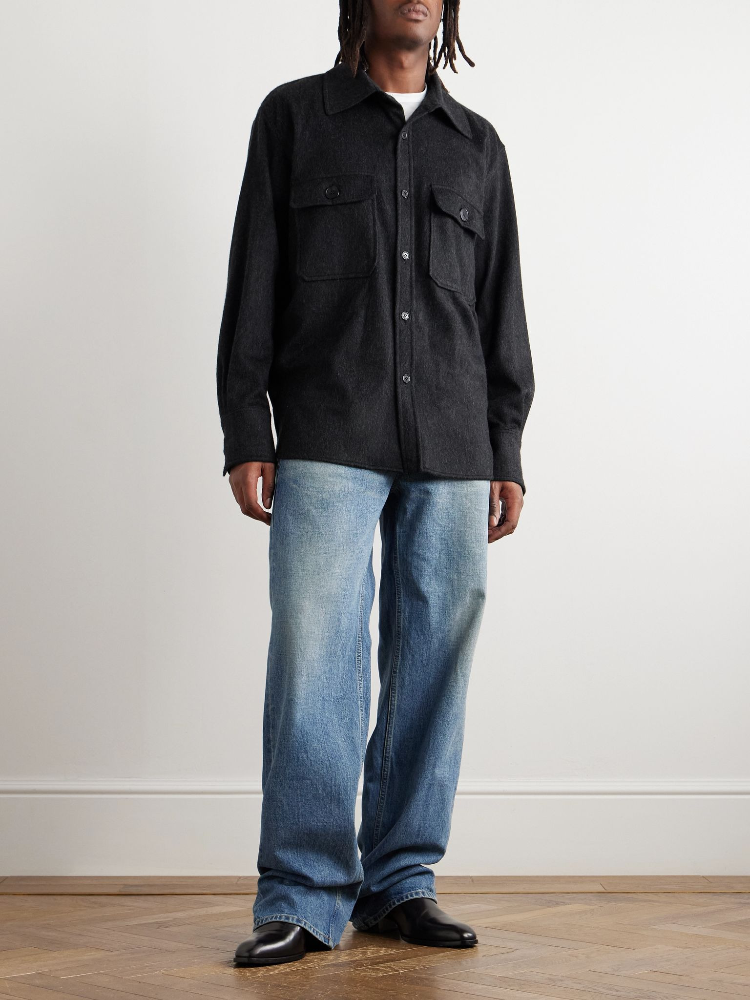 Brushed Cashmere and Wool-Blend Overshirt Dark gray - 2