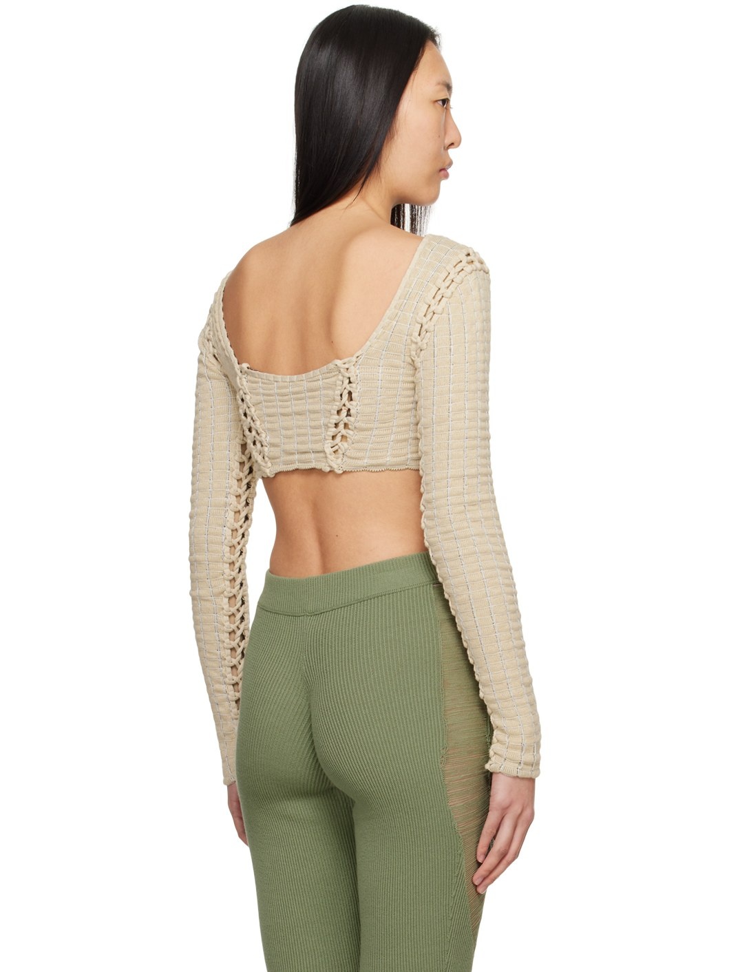 SSENSE Exclusive Beige Grid Long Sleeve T-Shirt - 3