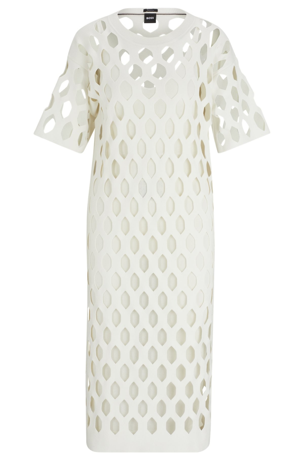 OPEN-STRUCTURED DRESS WITH INNER SLIP AND SHORT SLEEVES - 1