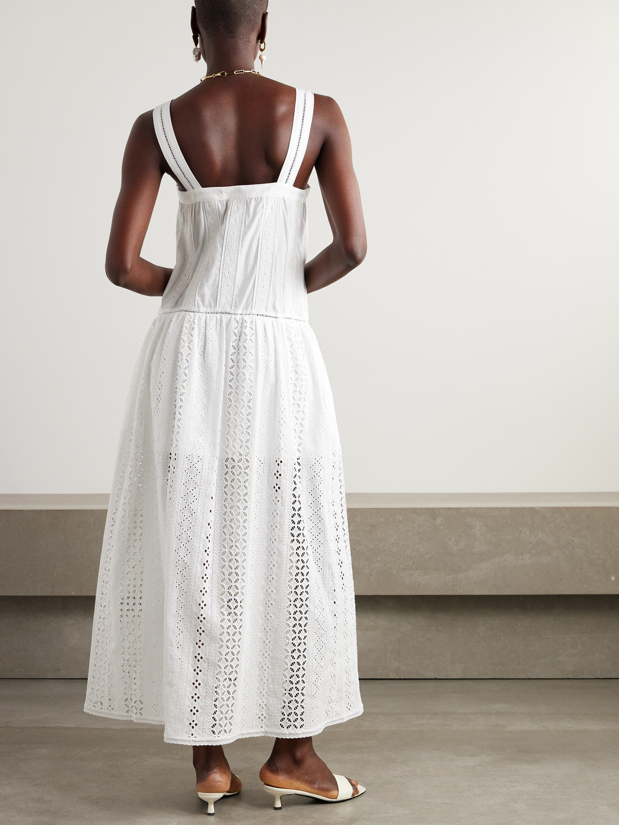 Cassiopea Bow-detailed Broderie Anglaise And Cotton-poplin Maxi Dress - 3