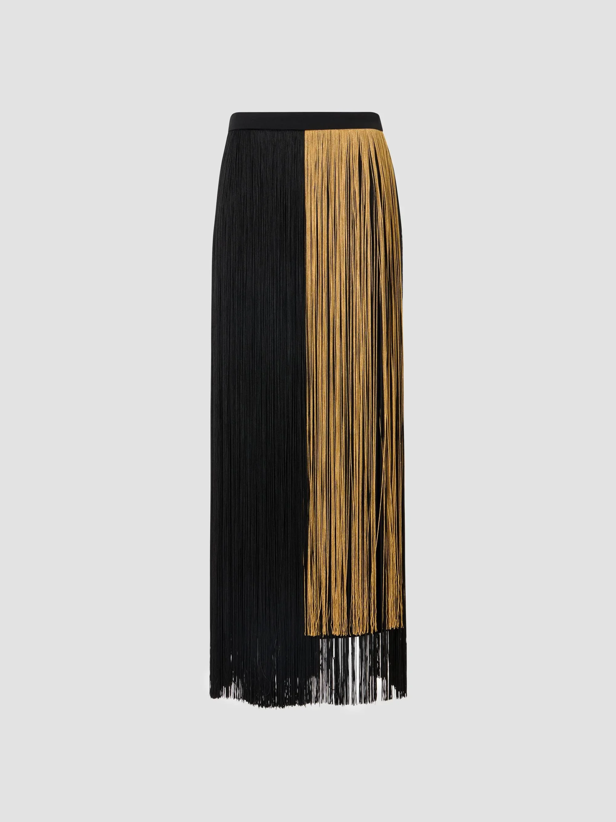 Women's Colorblocked Fringe Midi Pencil Skirt - Black Gold - 1