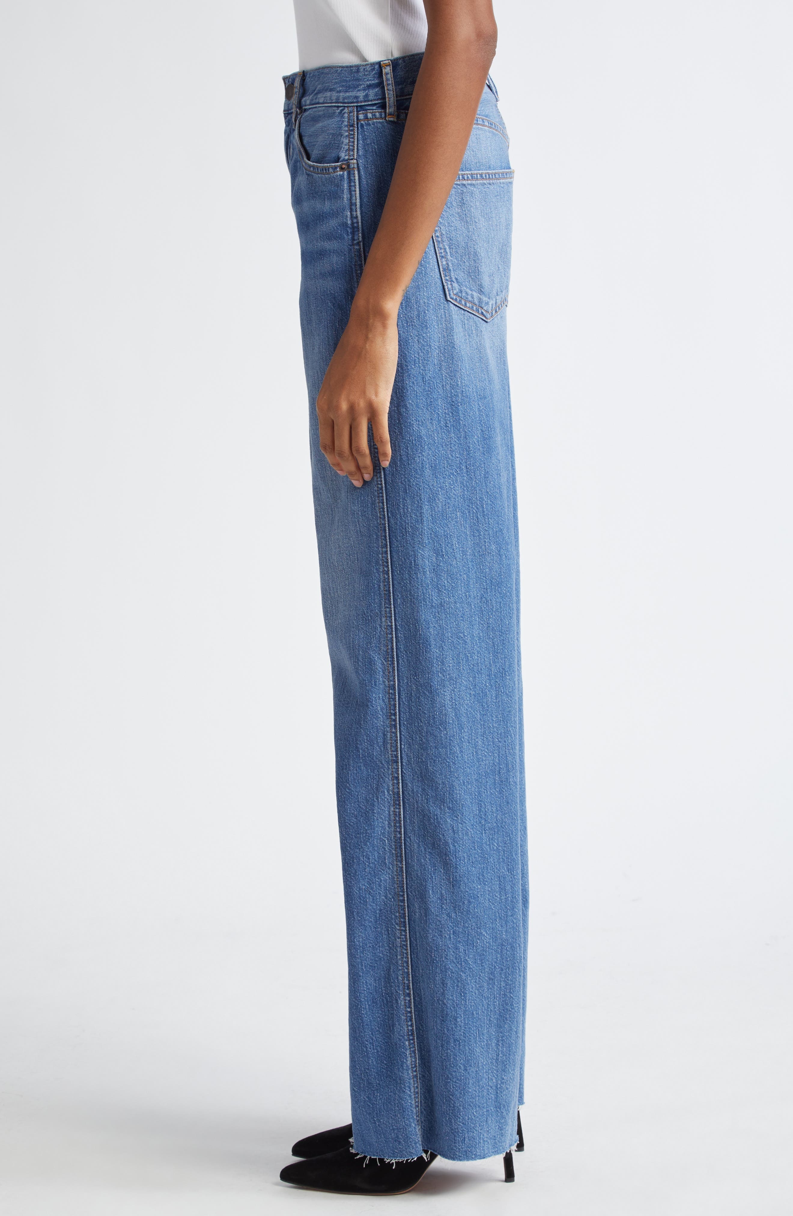 Veronica Beard Taylor High Waist Raw Hem Wide Leg Jeans in Bright Lakeshore at Nordstrom - 4