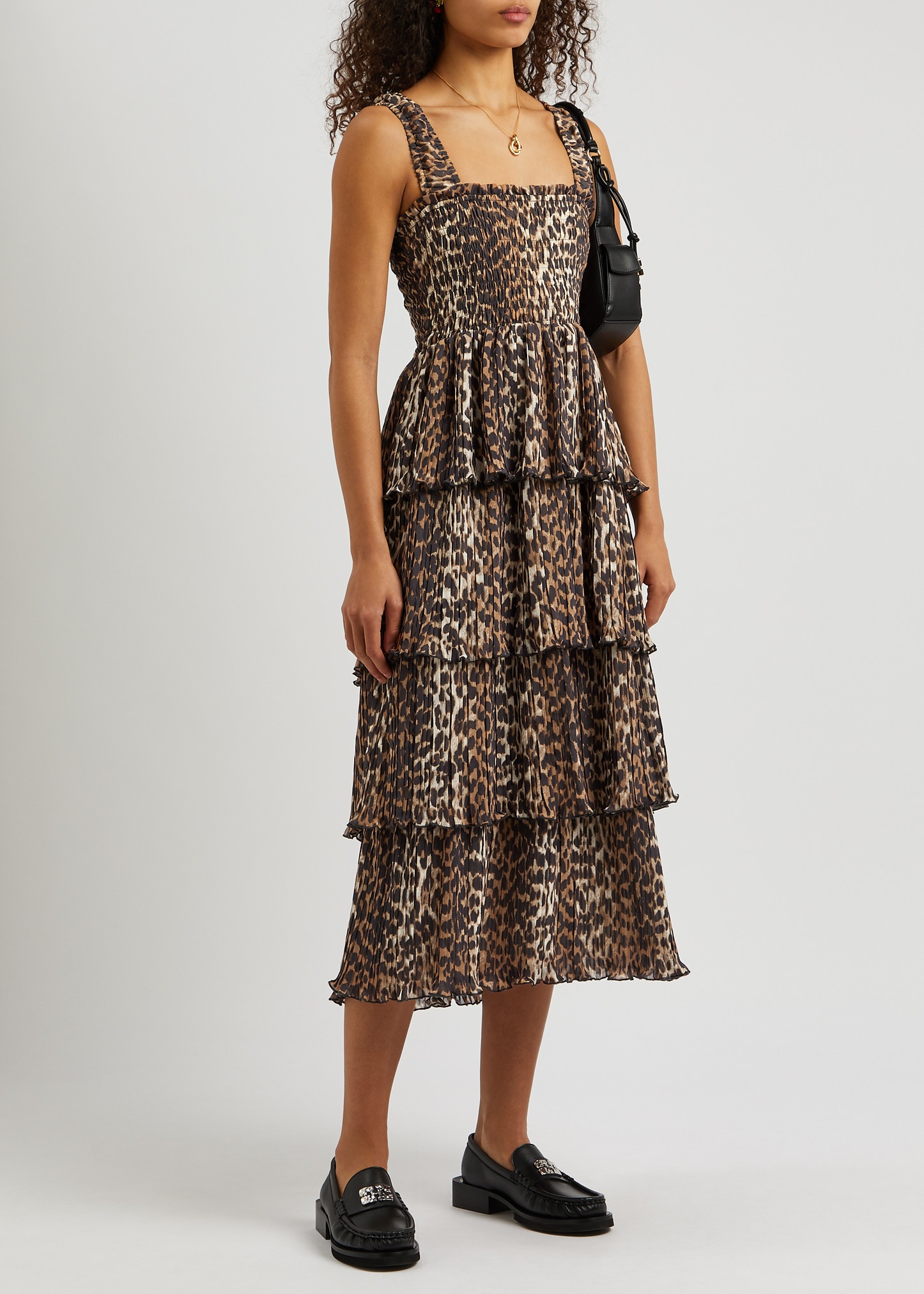 Leopard-print tiered georgette midi dress - 4
