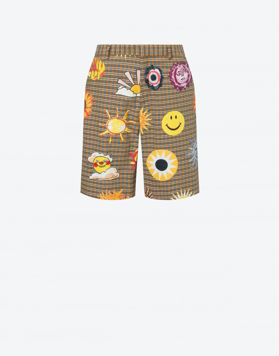 ALLOVER SUN SMILEY® PRINT CHECK COTTON BERMUDA SHORTS - 1