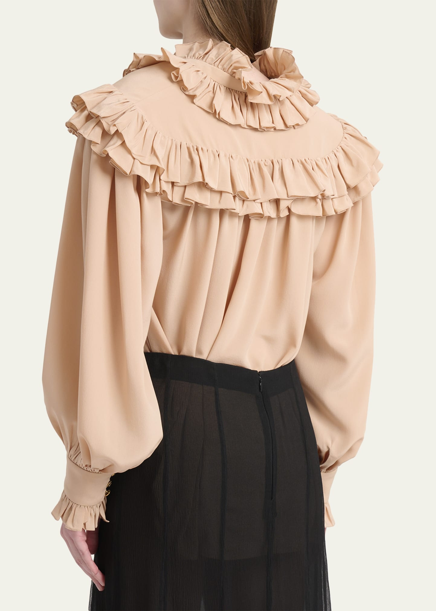 Ruffle-Yoke Silk Blouse - 3