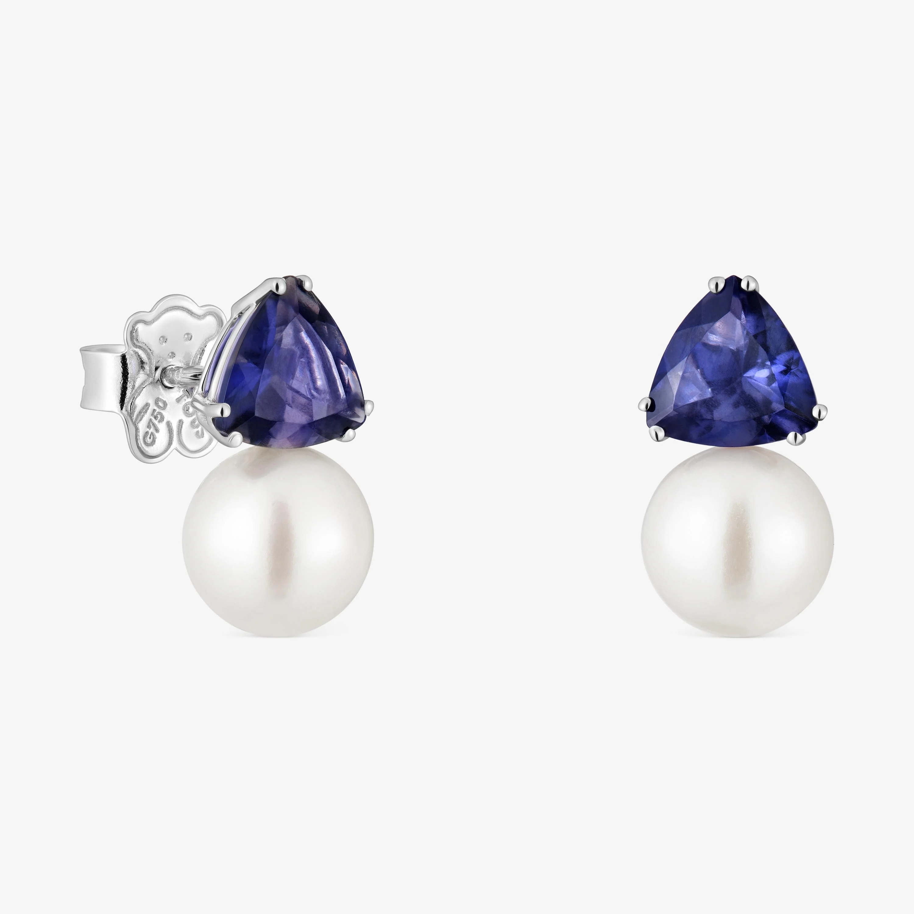 18K white gold Earrings with rhodolites and cultured pearl Ivette - 1