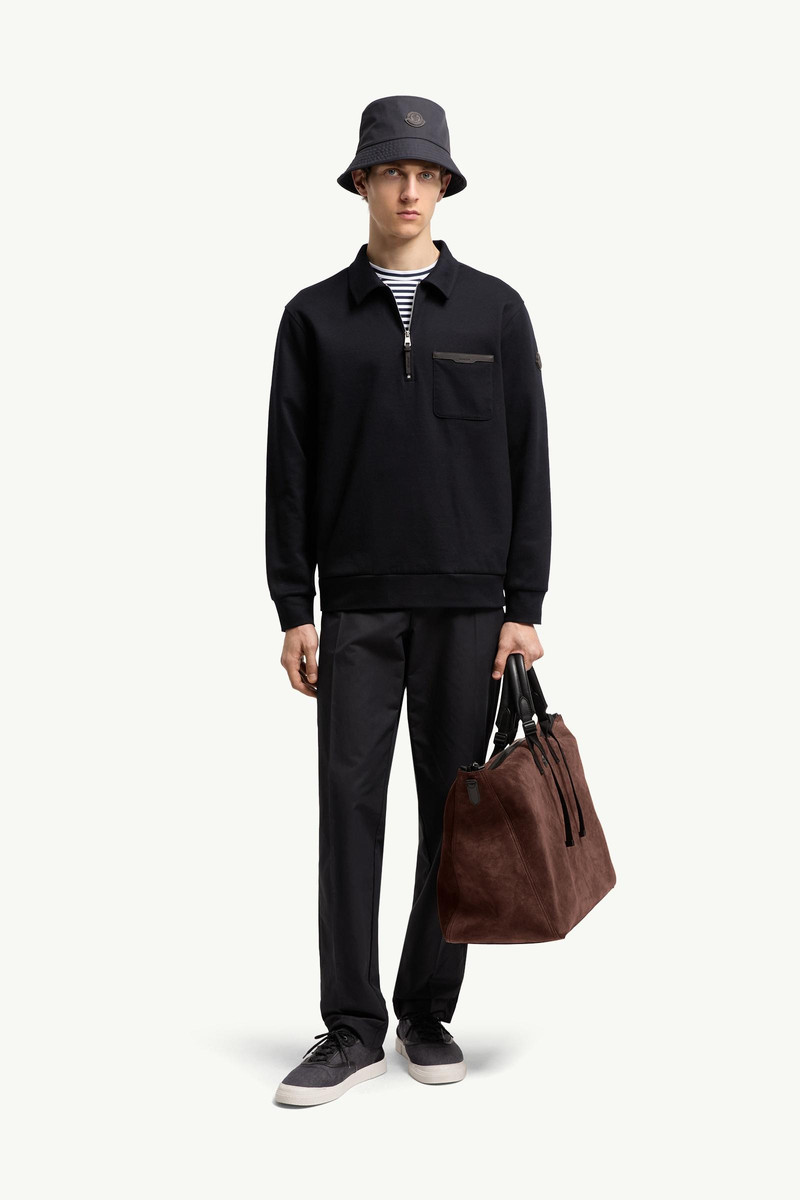Moncler Leather Logo Cotton Blend Half-Zipper Sweatshirt outlook