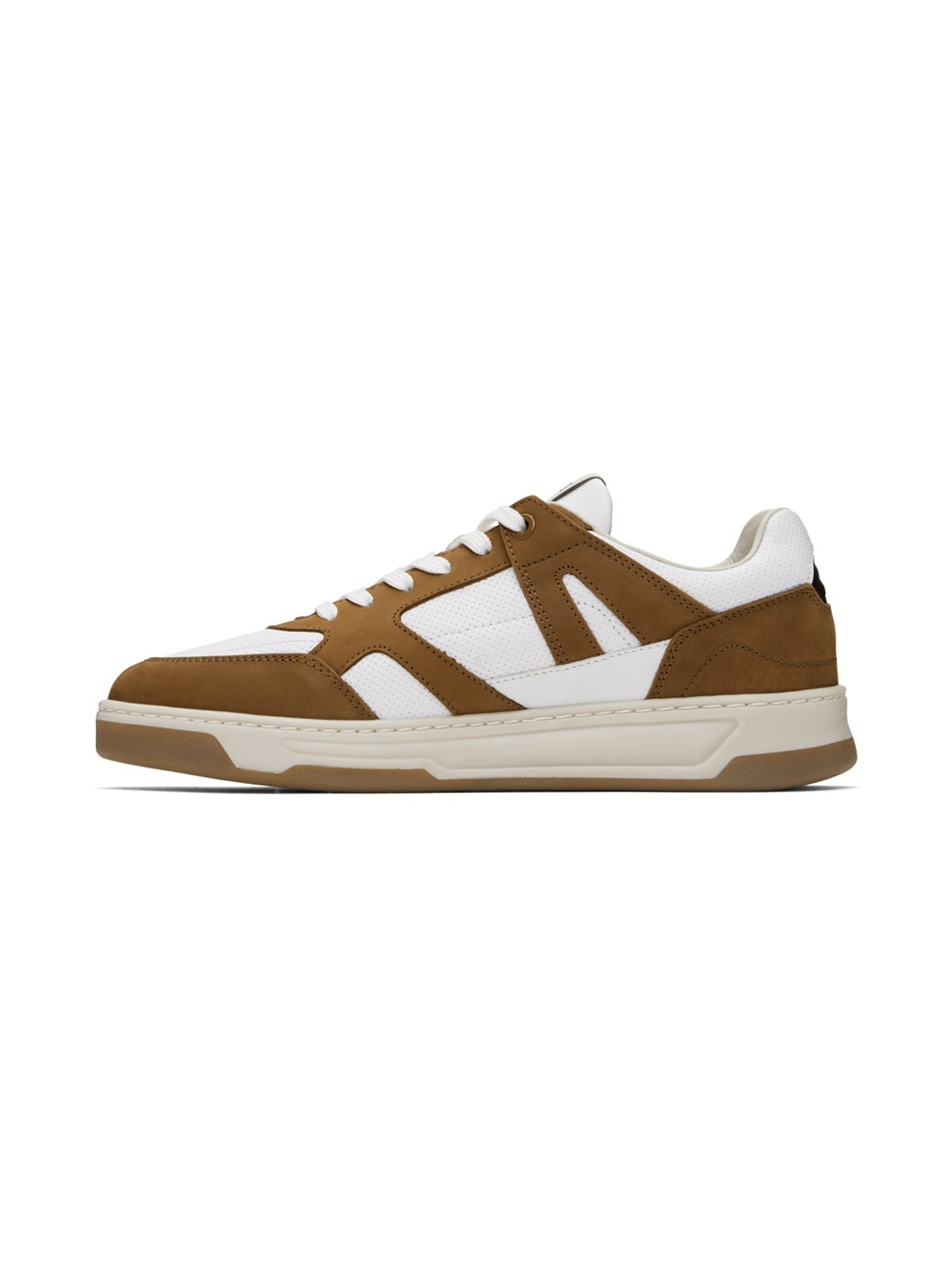 Brown & White Mixed Material Sneakers - 3