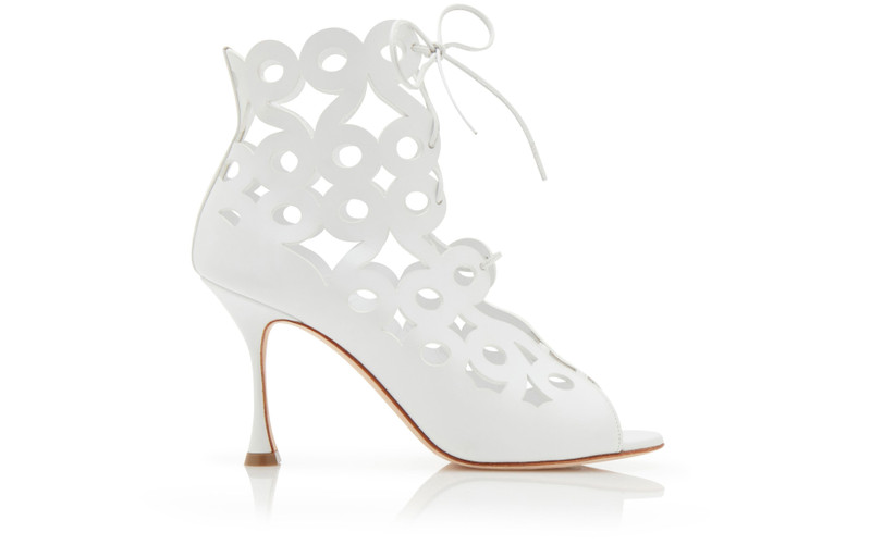 White Calf Leather Geometric Cut Out Boots 1