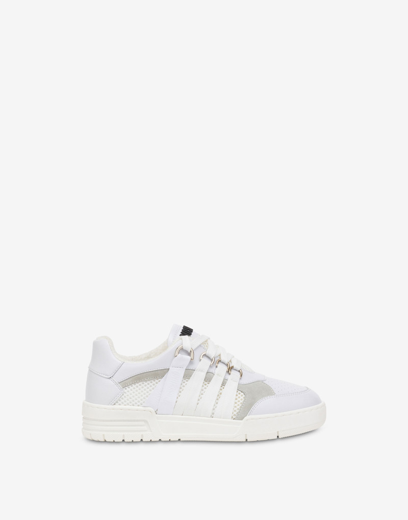 Moschino MESH, CALFSKIN AND SPLIT LEATHER STREETBALL SNEAKERS outlook