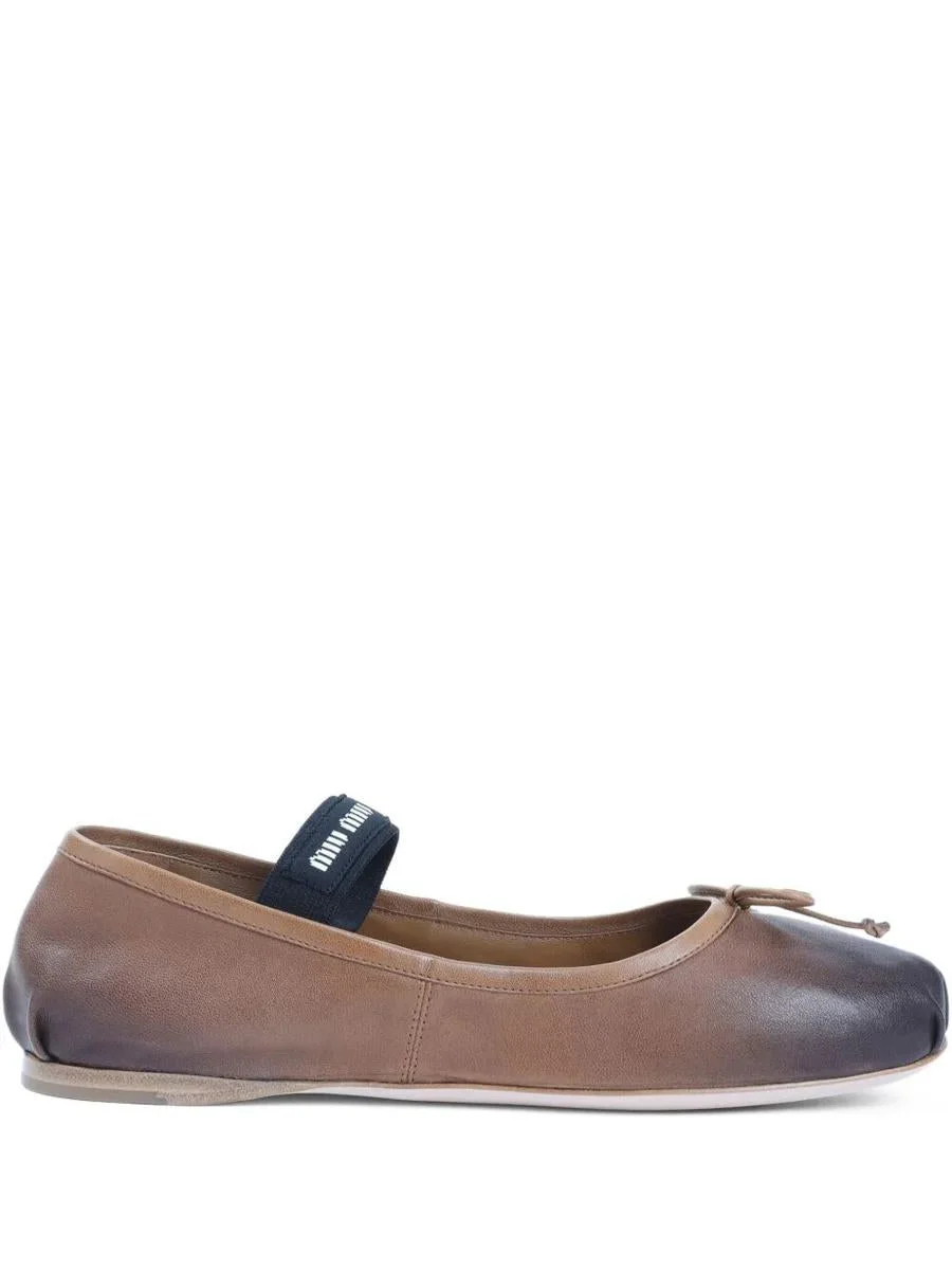 Miu Miu Vintage Effect Leather Ballerinas Shoes - 1