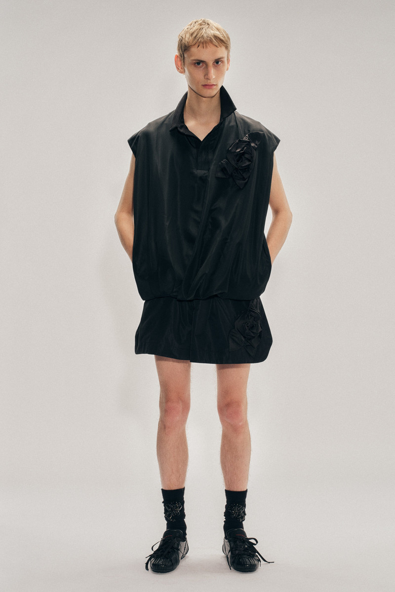 Draped Bubble Hem Pressed Rosette Top 1
