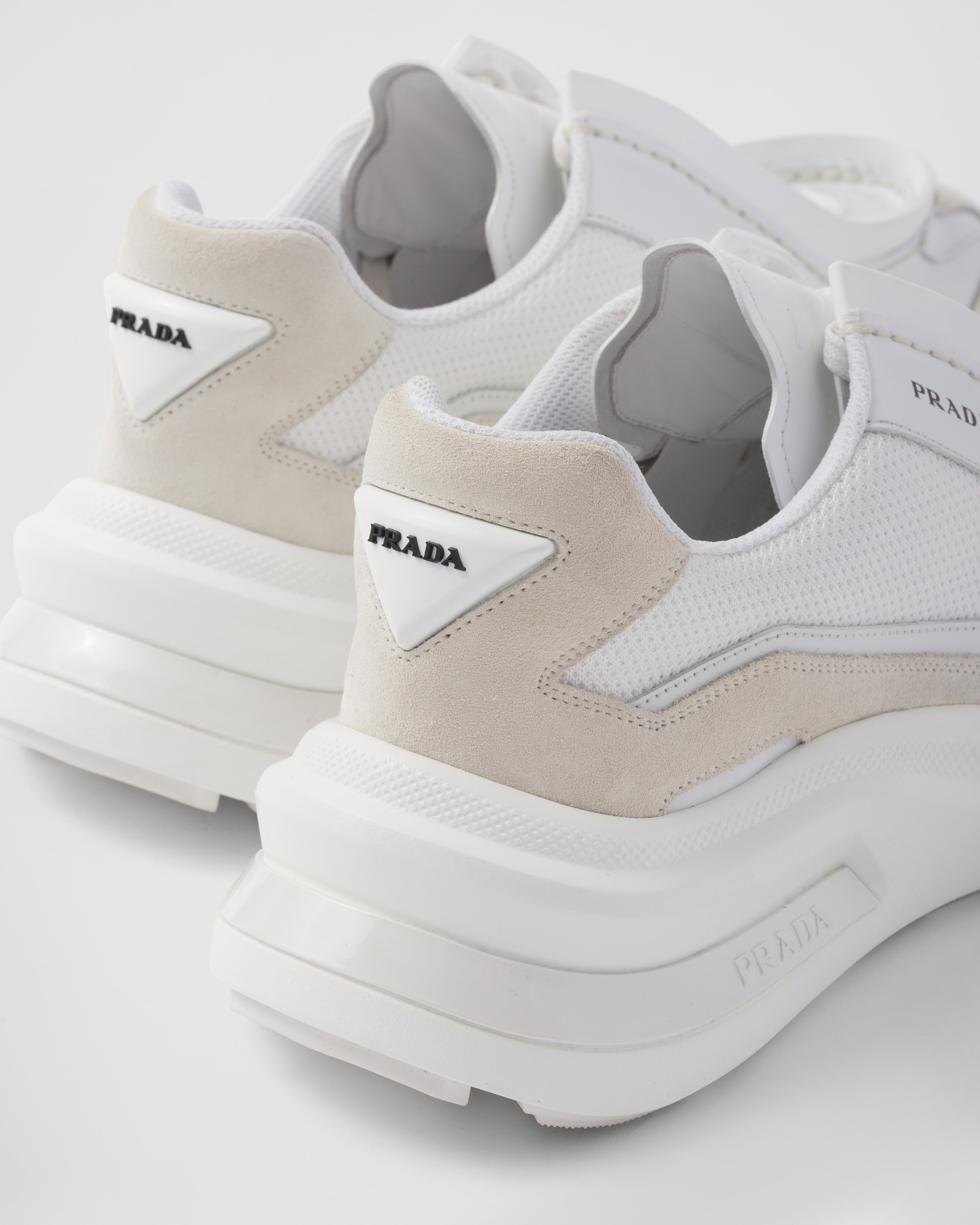Prada Systeme brushed leather sneakers with bike fabric and