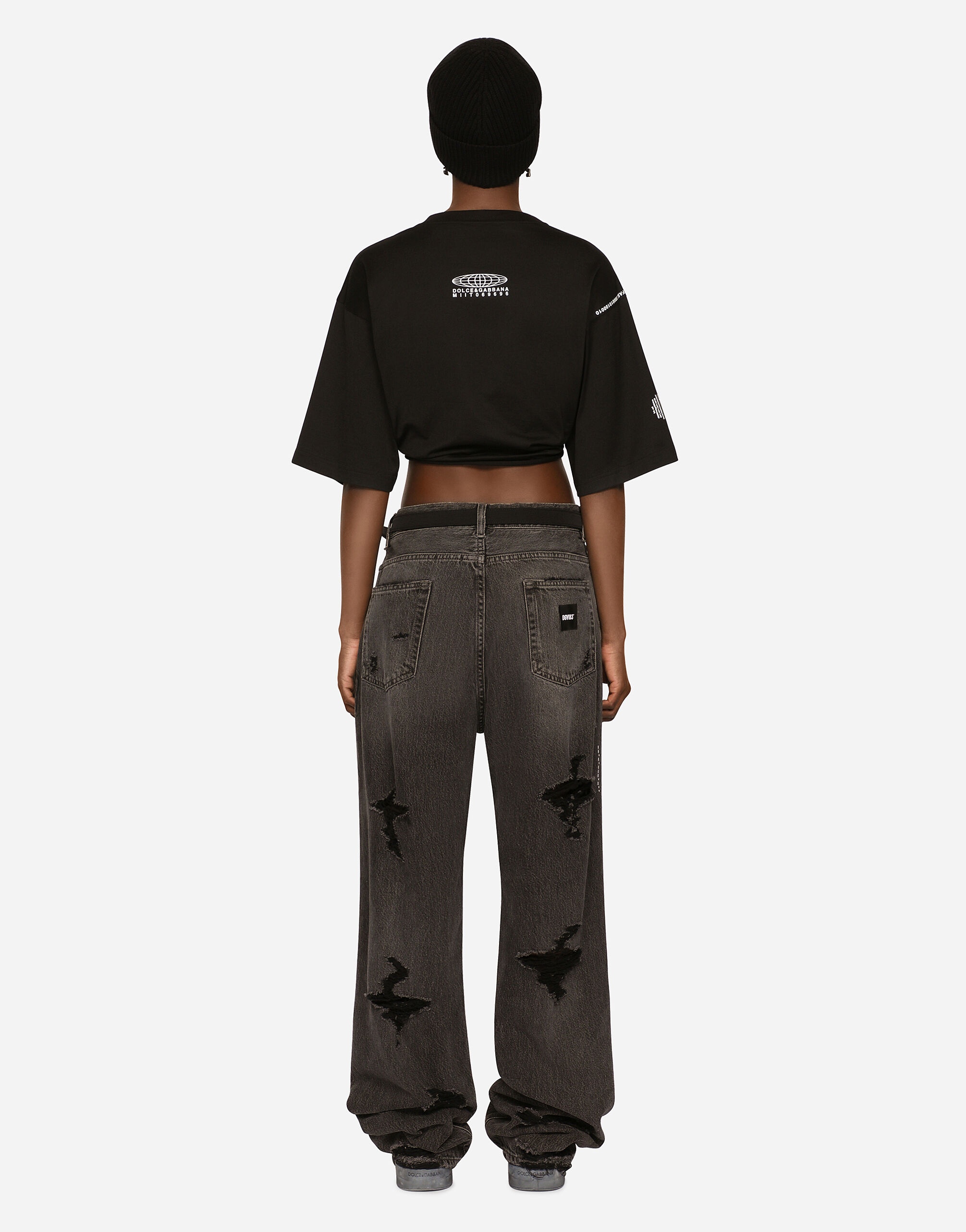 Wide-leg denim jeans with ripped details and abrasions DGVIB3 - 4