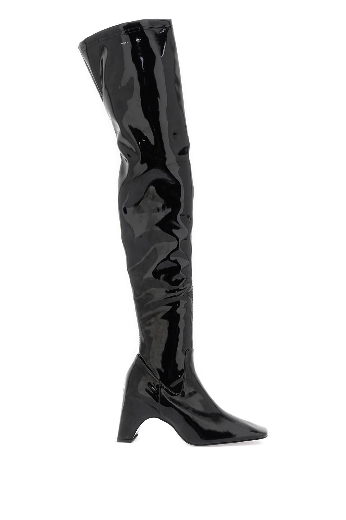 STRETCH PATENT FAUX LEATHER CUISSARDES BOOTS - 1