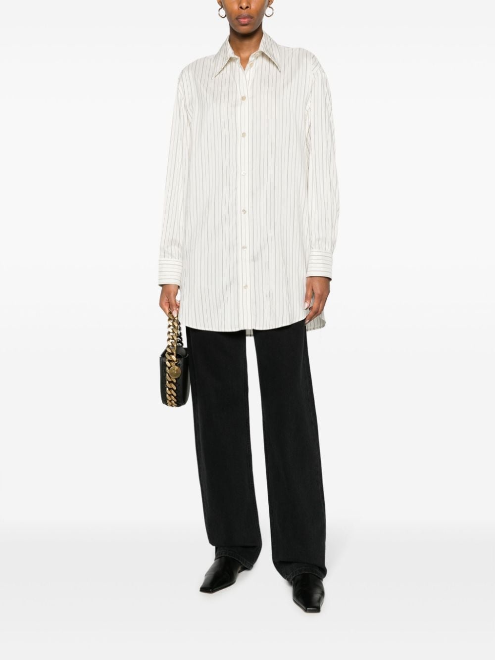 striped long-sleeve silk-blend shirt - 2